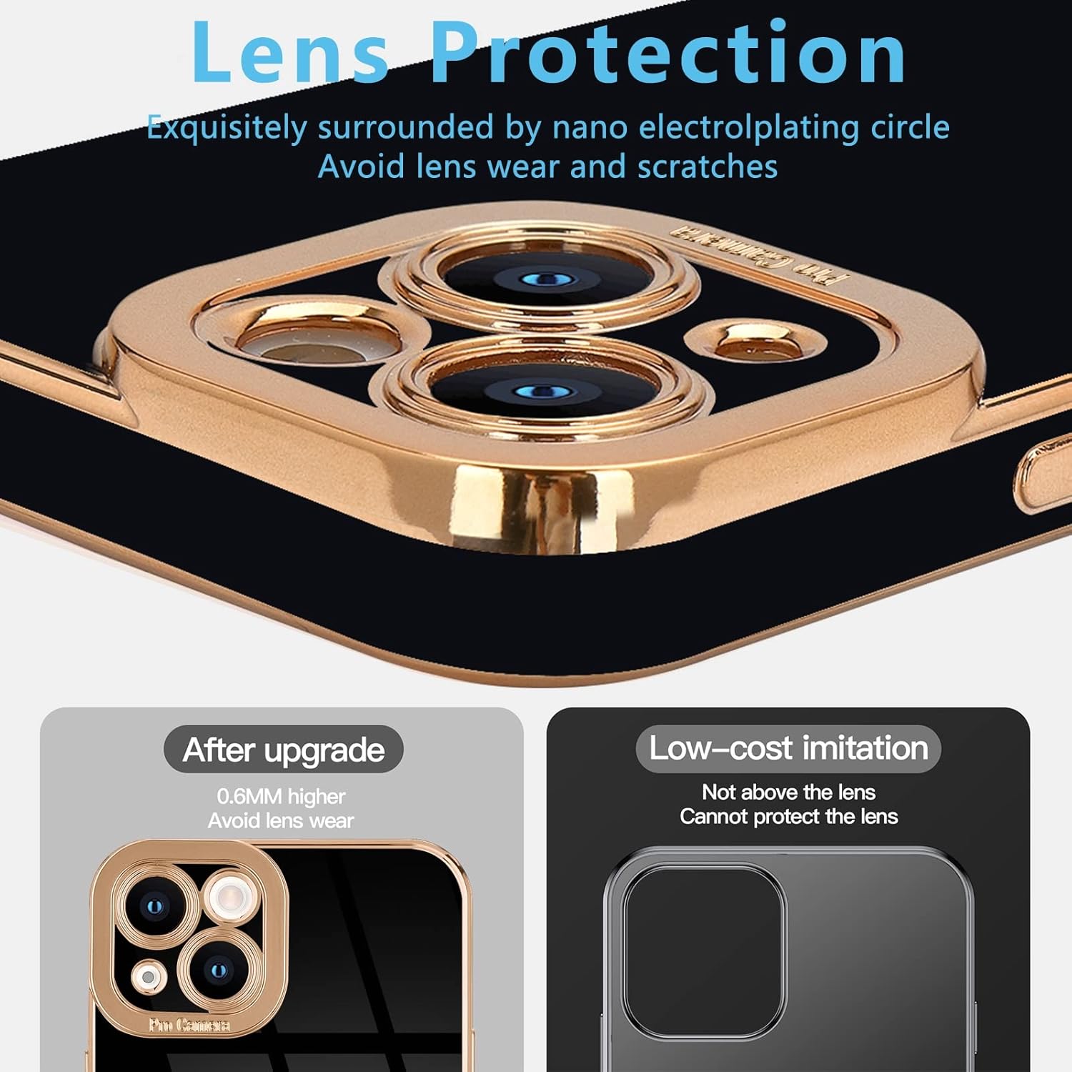 Lafunda Funda para iPhone 15 Plus para mujeres y niñas con 2 protectores de pantalla lindo lujo chapado en oro parachoques elegante cubierta de