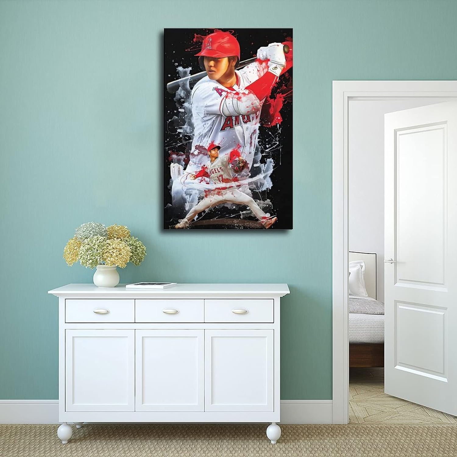 Shohei Ohtani – Póster de béisbol con retrato de béisbol, arte de pared, pintura impresa para sala de estar, dormitorio, marco 24 x 36 pulgadas