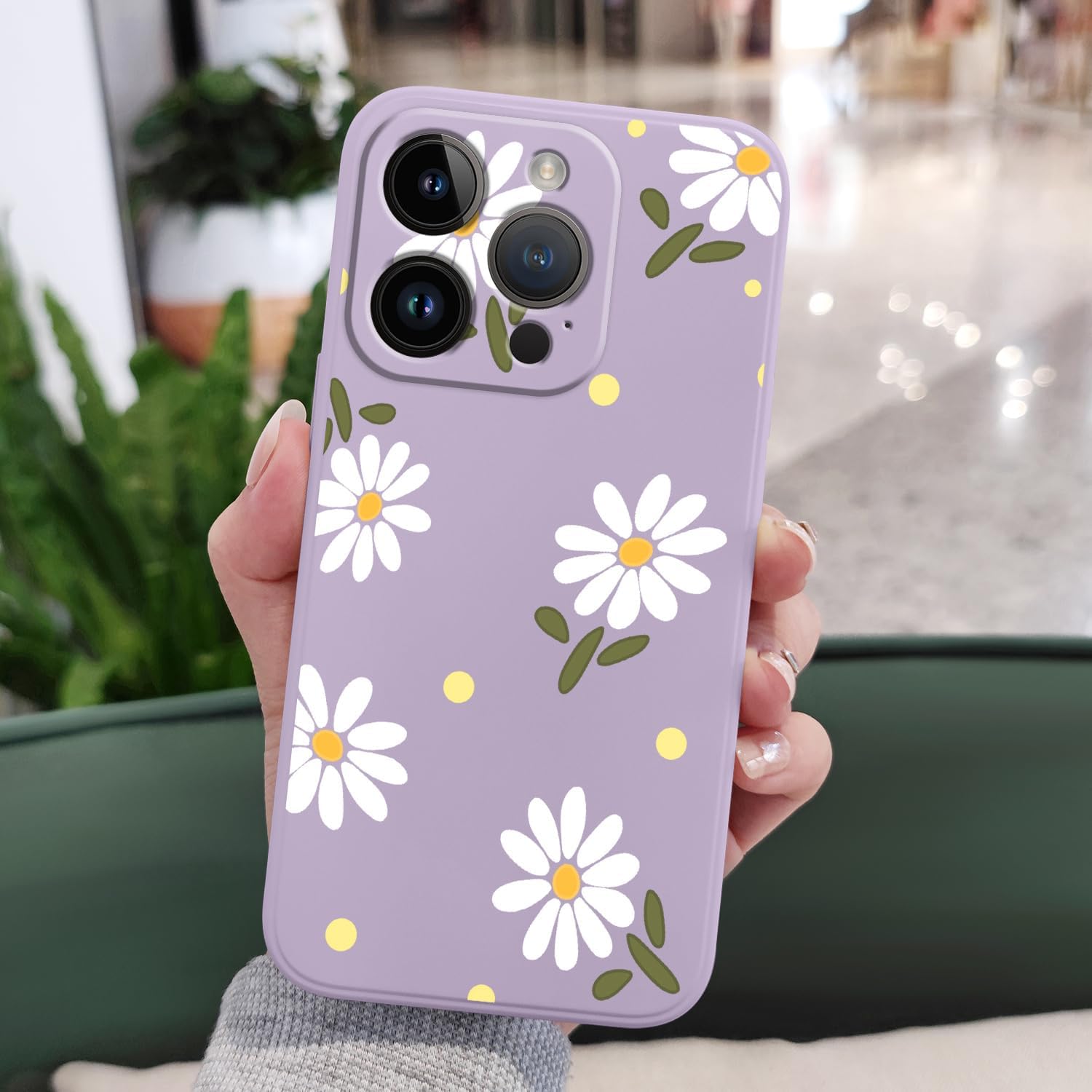 LEECG Fundas para iPhone 15 Pro, fundas para iPhone 15 Pro con diseño de crisantemo lateral, suave a prueba de golpes, protector de lente de cámara