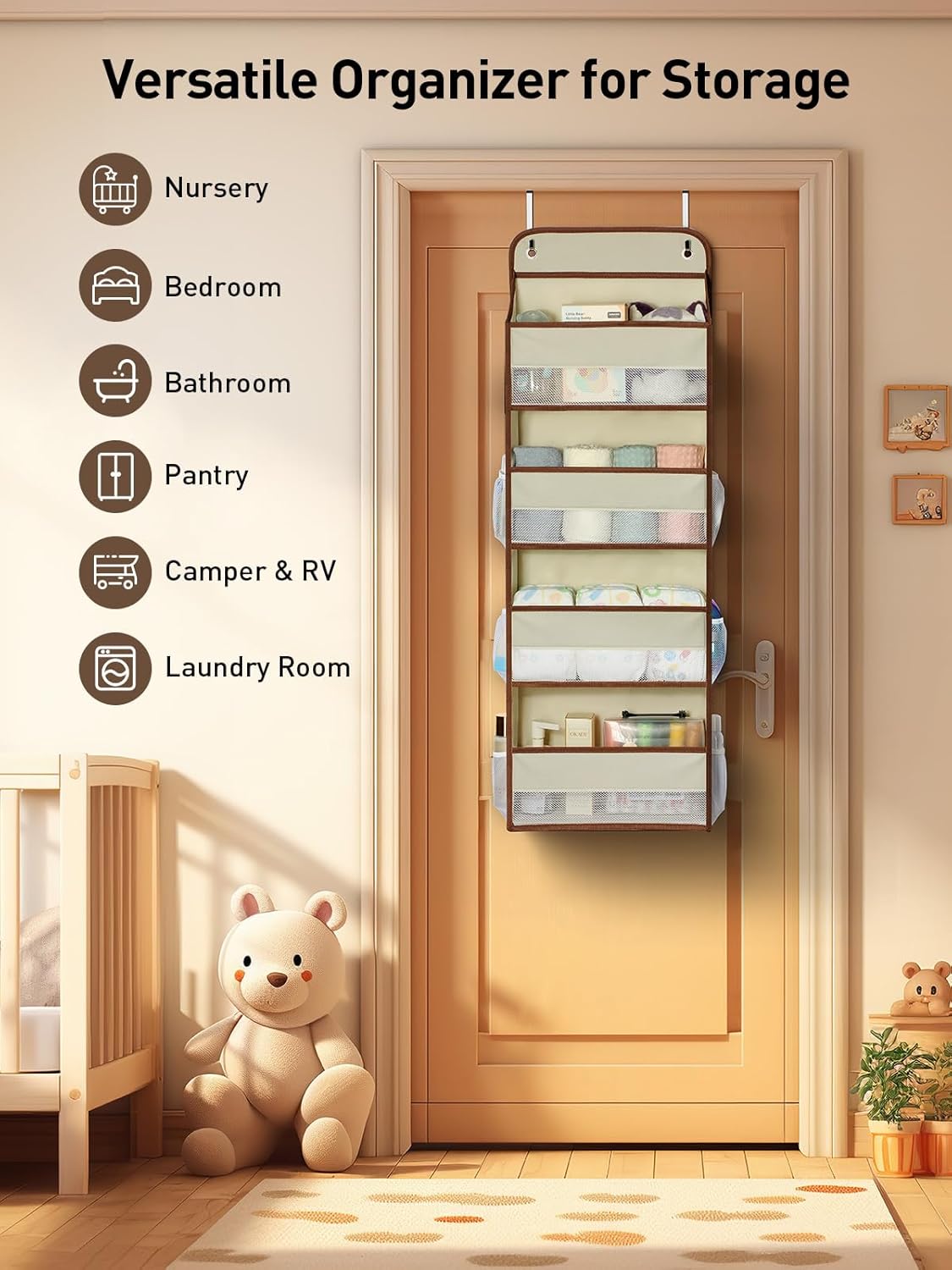 Yecaye Organizador de armario colgante de 7 niveles y paquete de almacenamiento de puerta beige de 4 niveles