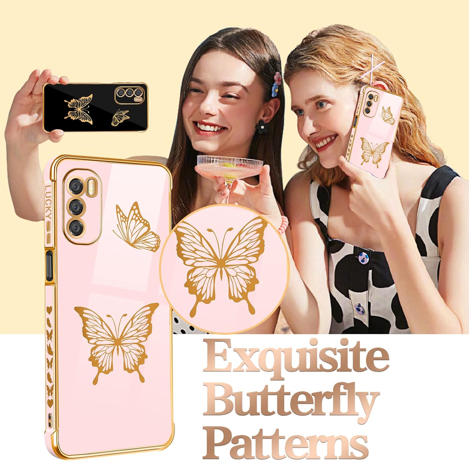 Coralogo Funda para Moto G Stylus 5G 2022 (no compatible con 4G), diseño de mariposas para mujeres y niñas, diseño de mariposas chapado en oro con