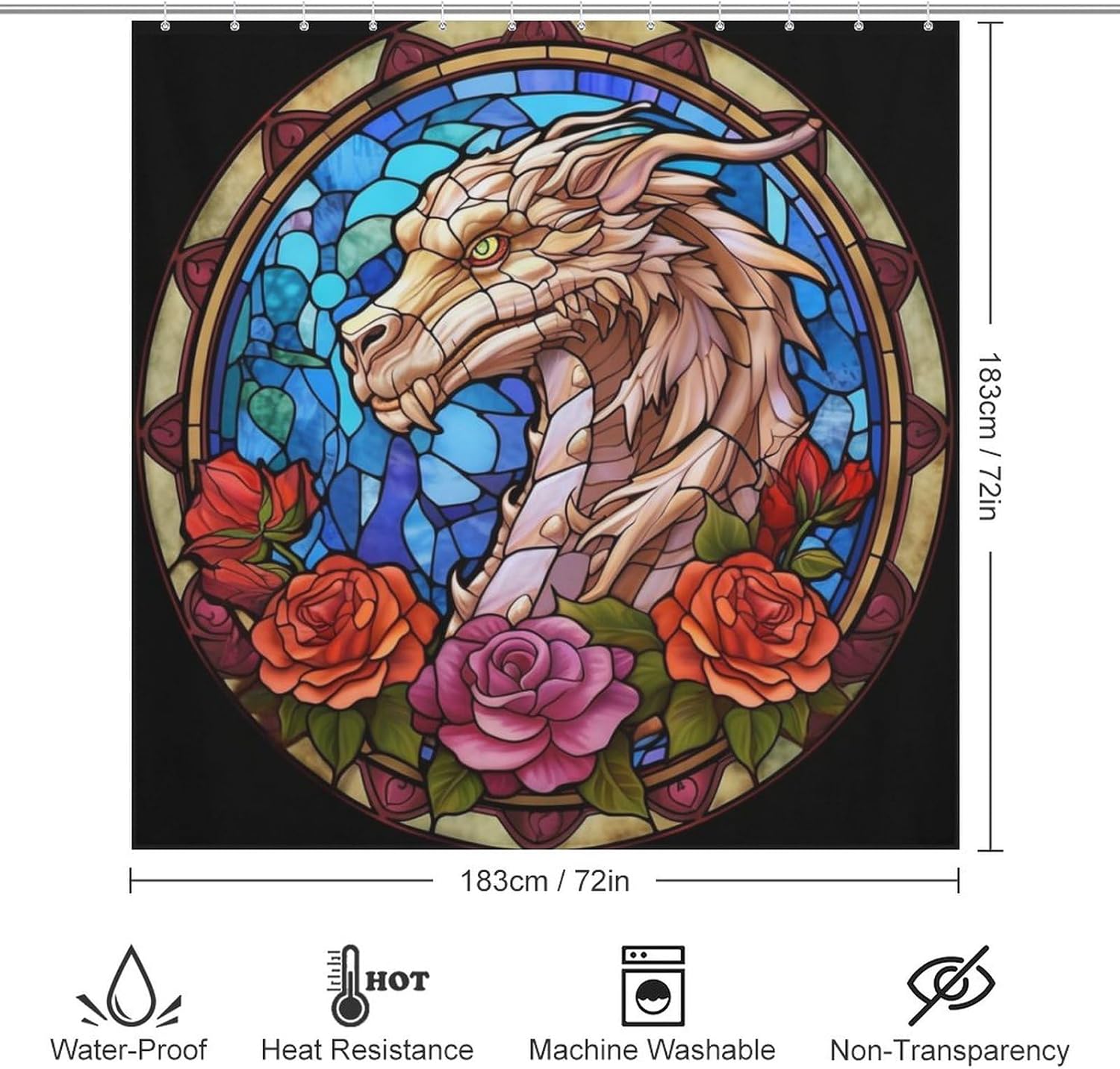 Juego de cortina de ducha de dragón para baño, diseño de hojas de flores, arte de vidrio, bohemio, tela abstracta de animales lindos, moderna,