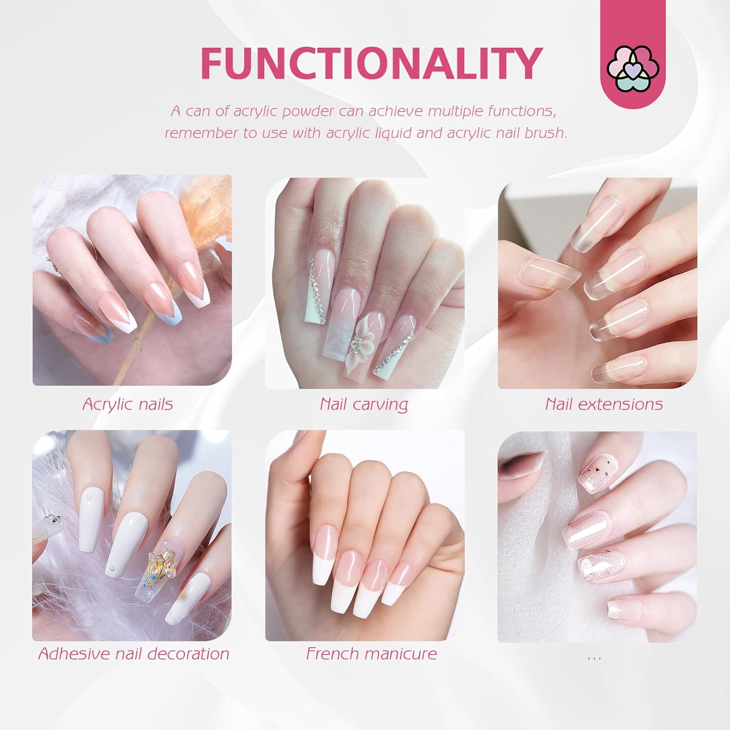 Saviland Polvo acrílico transparente  250 g8.8 oz polvo acrílico de uñas grande para extensión de uñas, polvo de uñas acrílico profesional