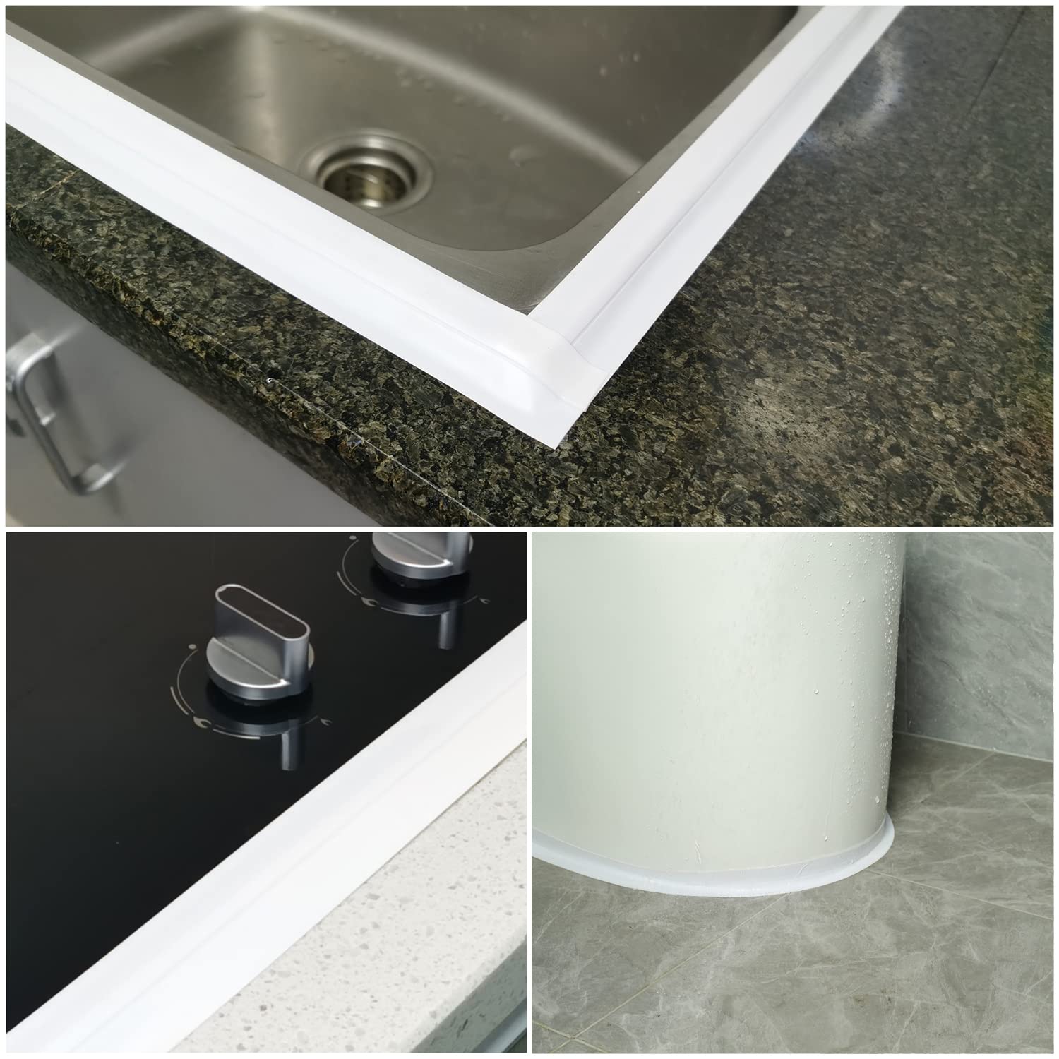 3 tiras selladoras de cinta de calafateo blanca, 1.5 x 10.5 pies, de PVC, autoadhesiva, impermeable, para baño, ducha, fregadero, baño, cinta de