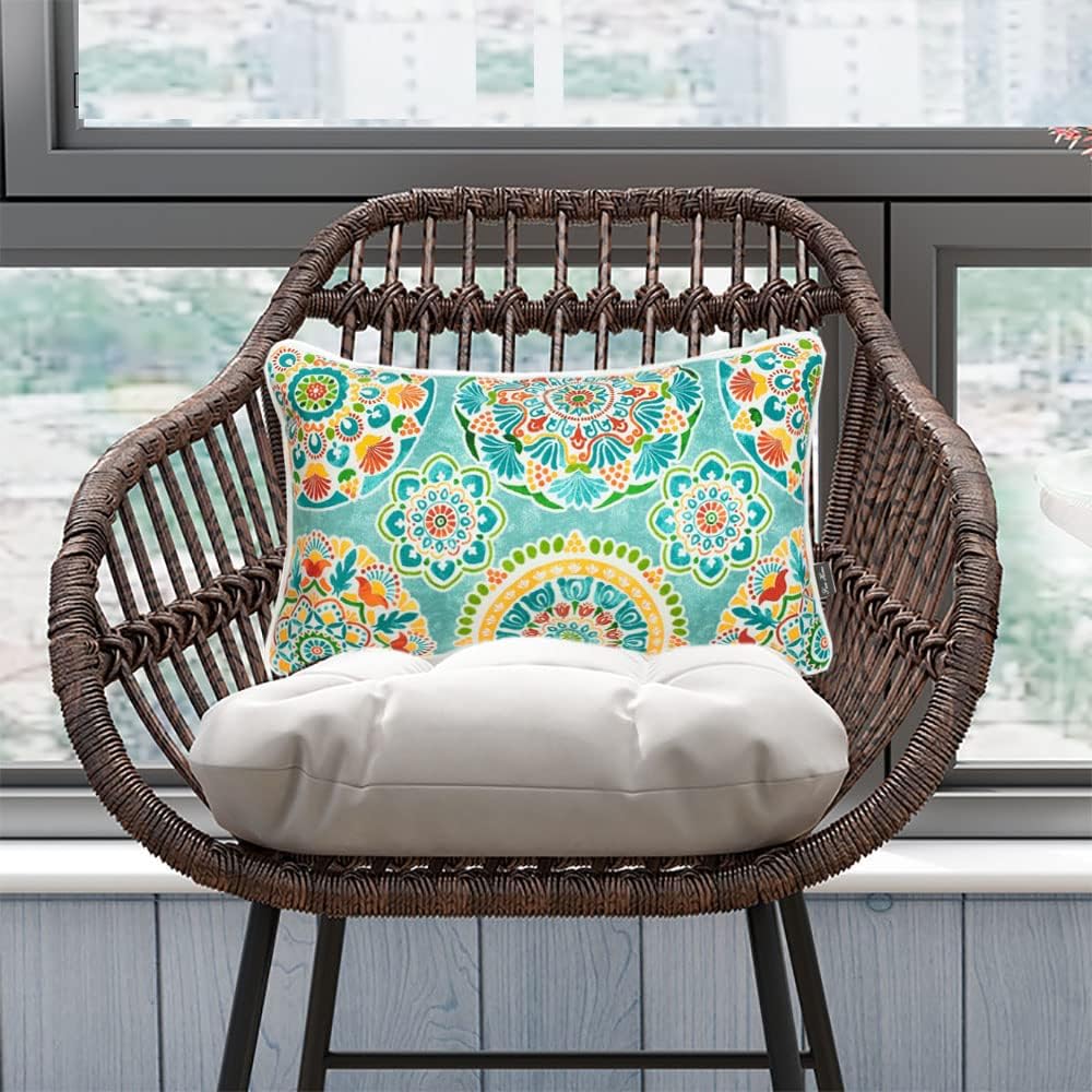 Solo las fundas de almohada lumbar para interiores y exteriores, repelentes al agua, resistentes a la decoloración, para patio, 12 x 20 pulgadas,