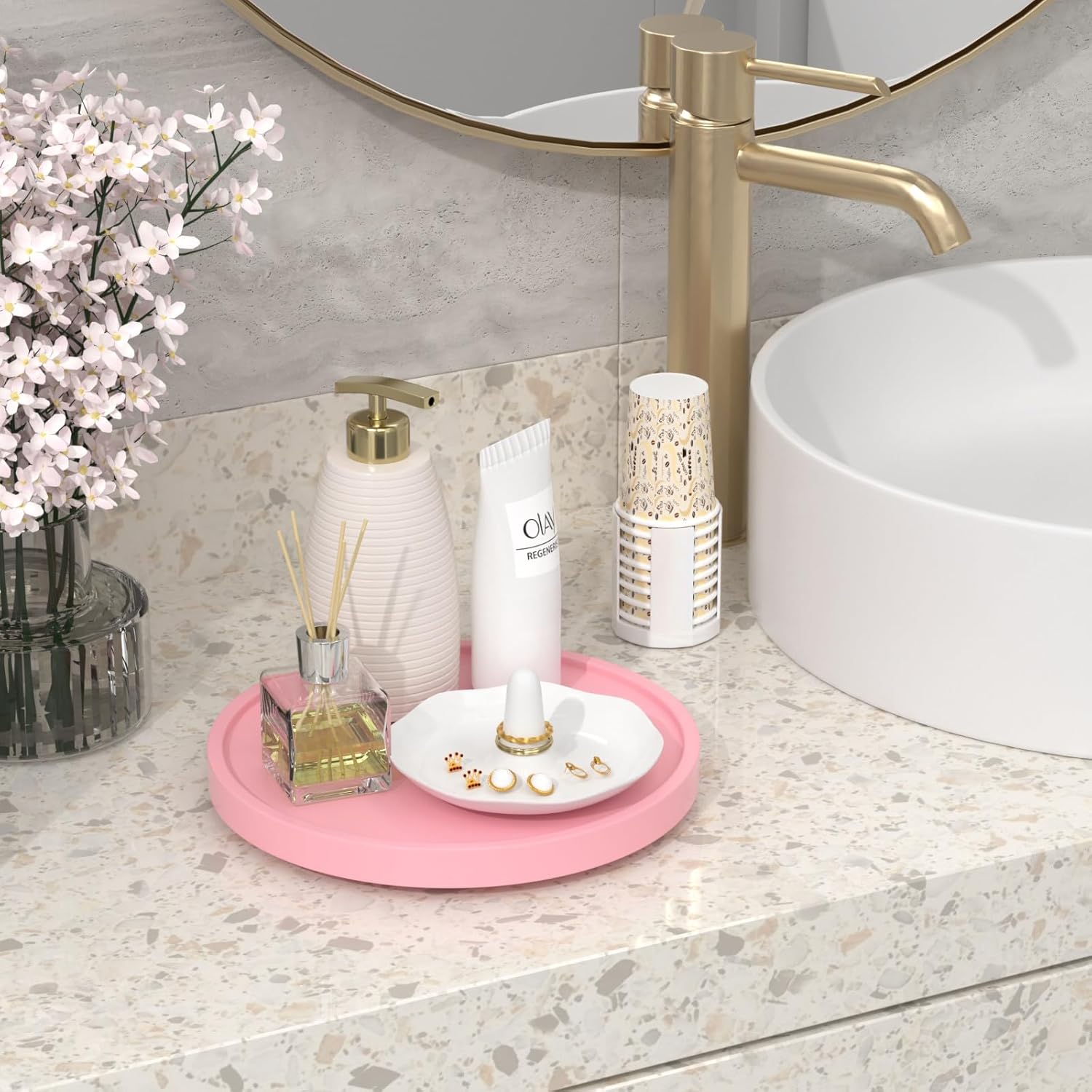 Bandeja giratoria de 360 para tocador de baño, bandeja giratoria de bambú de 10 pulgadas, bandeja decorativa para perfume, vela, jabón, bandejas