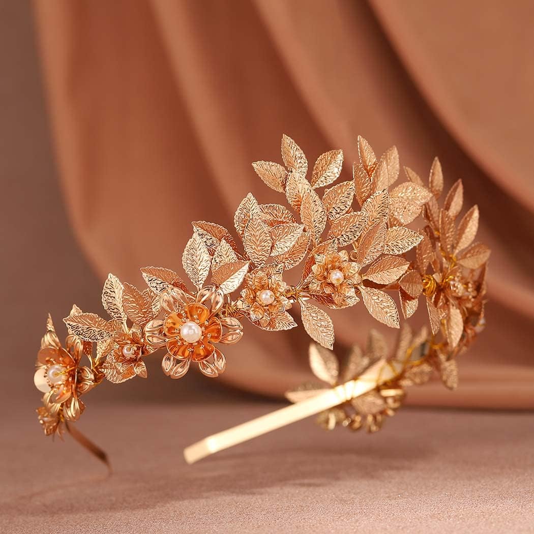 Brishow Diadema de hoja dorada, tocado de diosa geek romana, tocado de laurel de boda, accesorios para el cabello de ramas de olivo para mujeres y