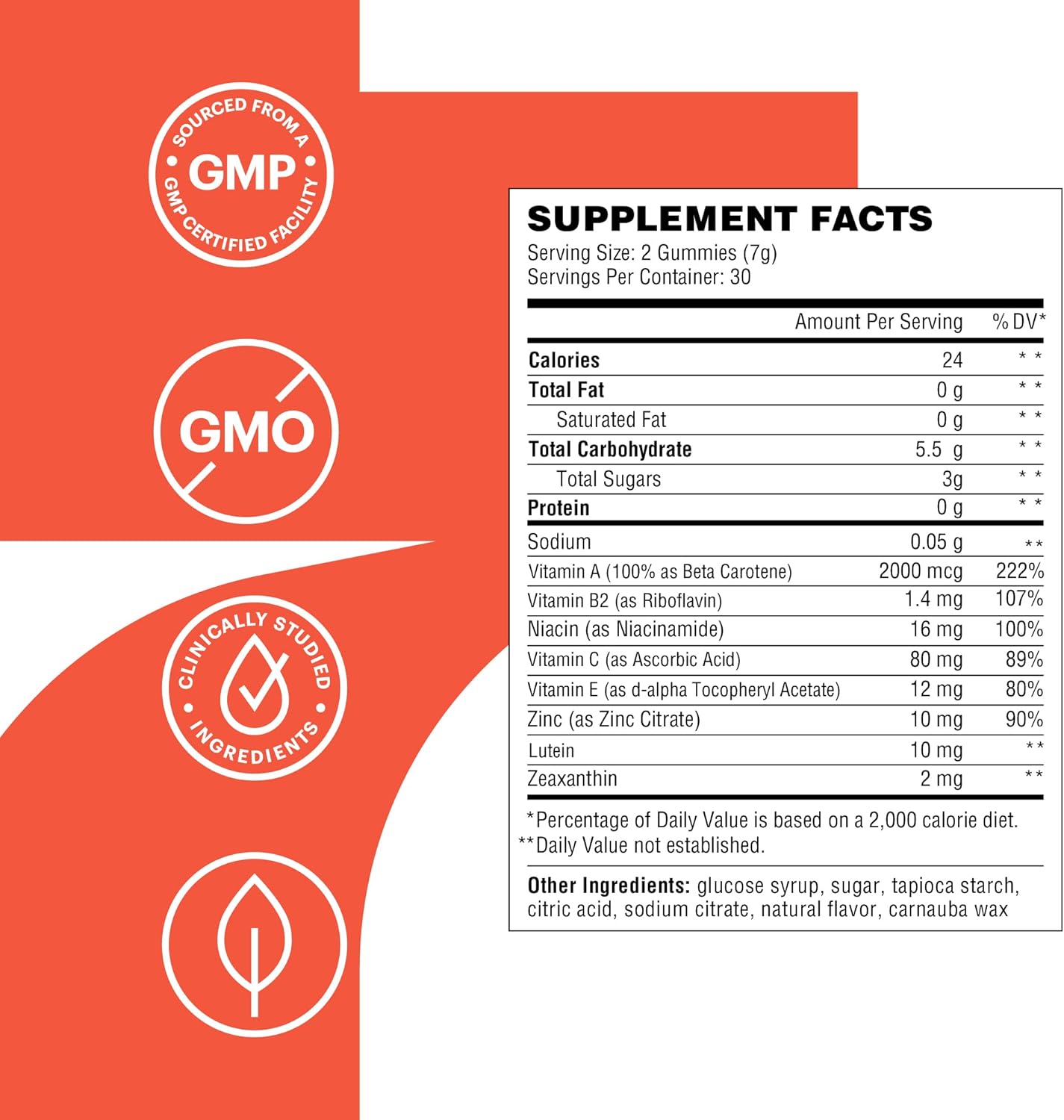 Florio Vitaminas gomosas de salud ocular para adultos, 2 veces luteína y zeaxantina, vitaminas A, B2, B3, C y E, preservan la salud macular y