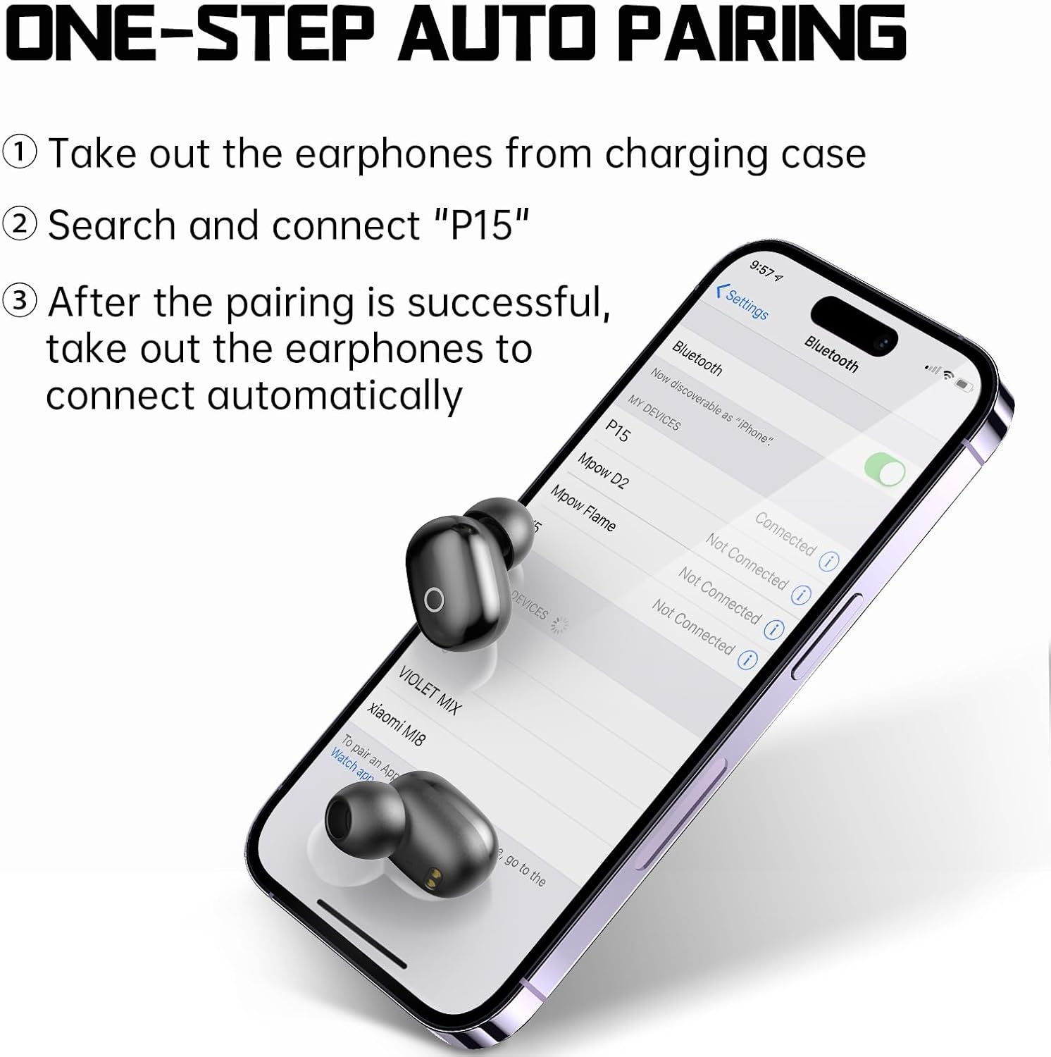 viken Mini auriculares inalámbricos Bluetooth de 5.3 pulgadas, auriculares ligeros con micrófono integrado, IPX5 impermeable, sonido premium