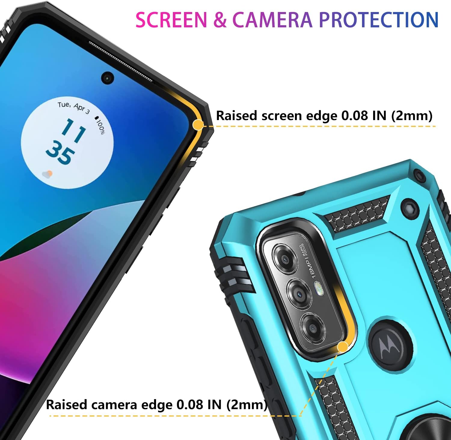 Funda para Moto G Play 2023  Moto G Pure  Moto G Power 2022 con 2 paquetes protector de pantalla de vidrio templado, funda a prueba de golpes de