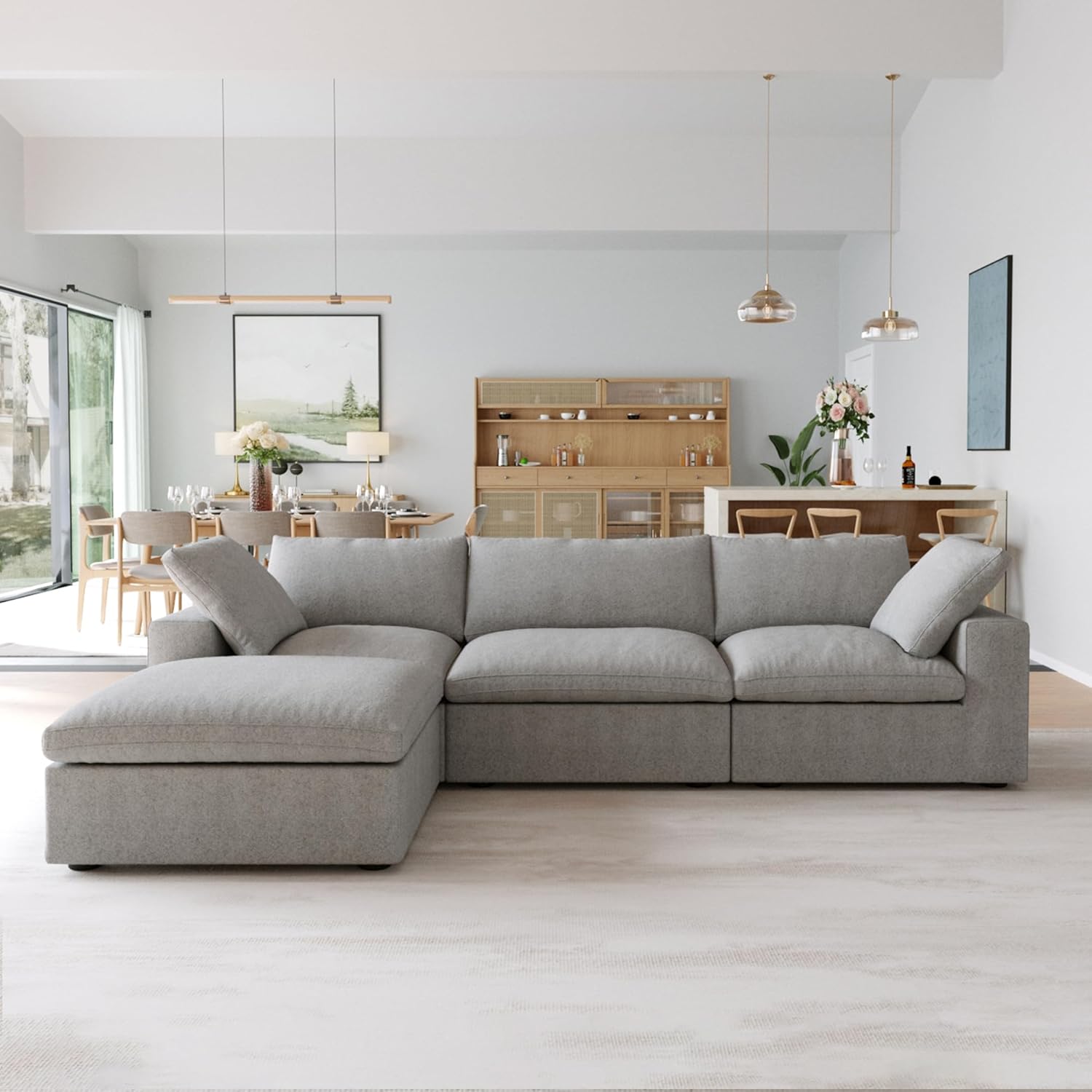 JACH Sofás de nube en forma de L para sala de estar, sofá convertible modular moderno, sofá suave y cómodo, cojín grueso, fundas de sofá extraíbles,