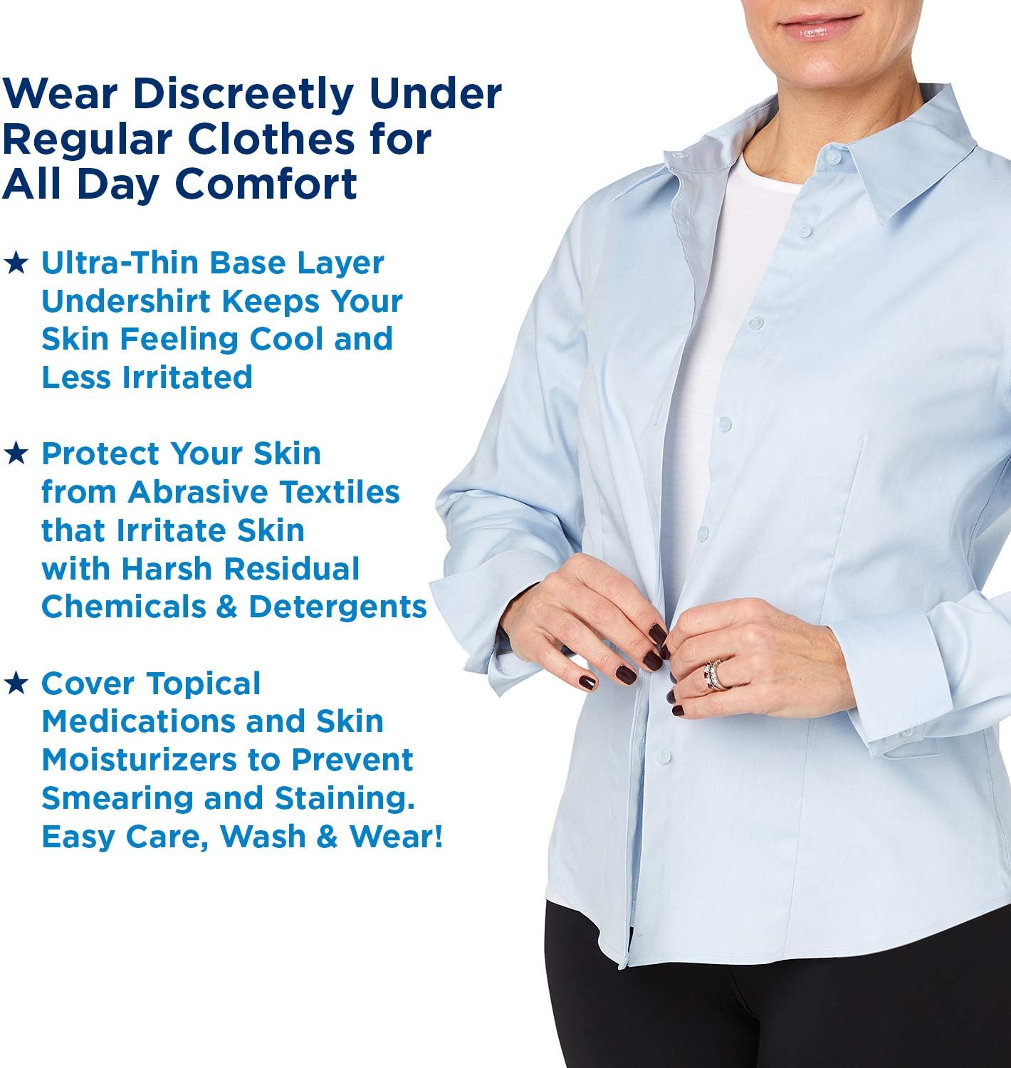 Ropa para eccema, psoriasis y camisa de tratamiento de piel sensible para mujer