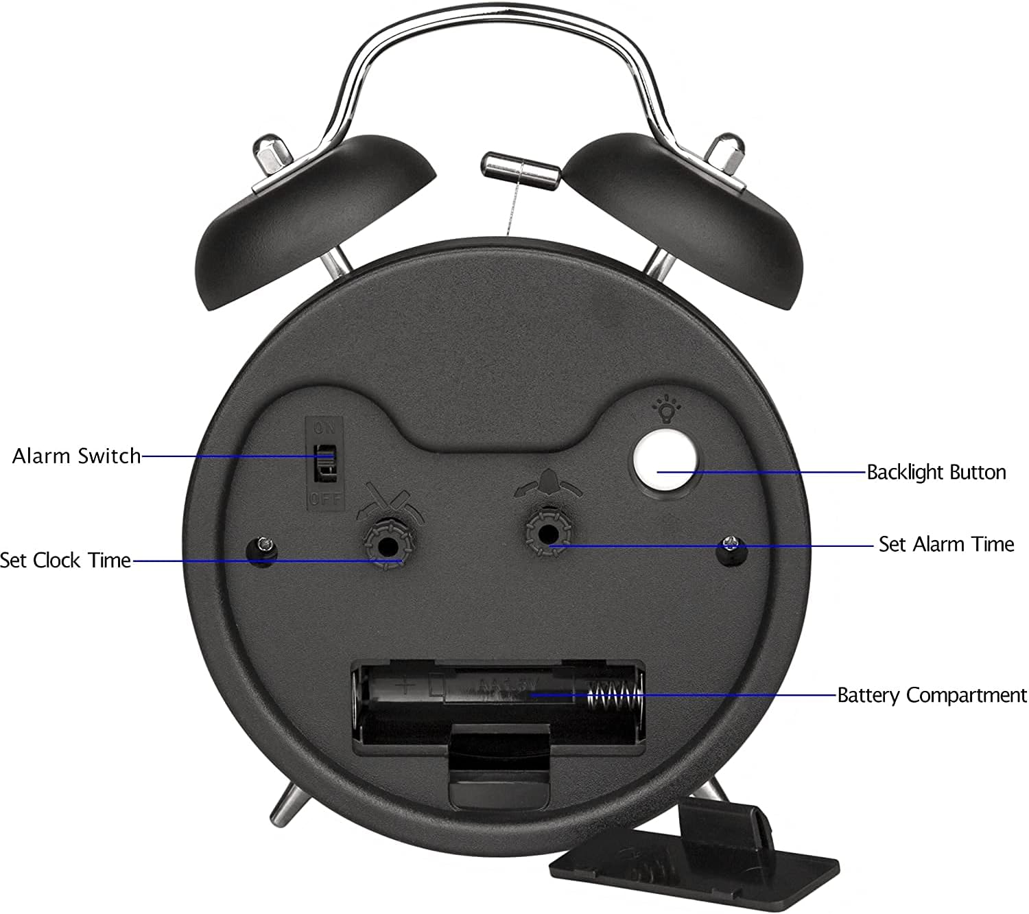 Reloj despertador de doble campana con luz nocturna bastante silencioso sin tictac, cara de cristal de 4 pulgadas, gran decoración para el hogar u
