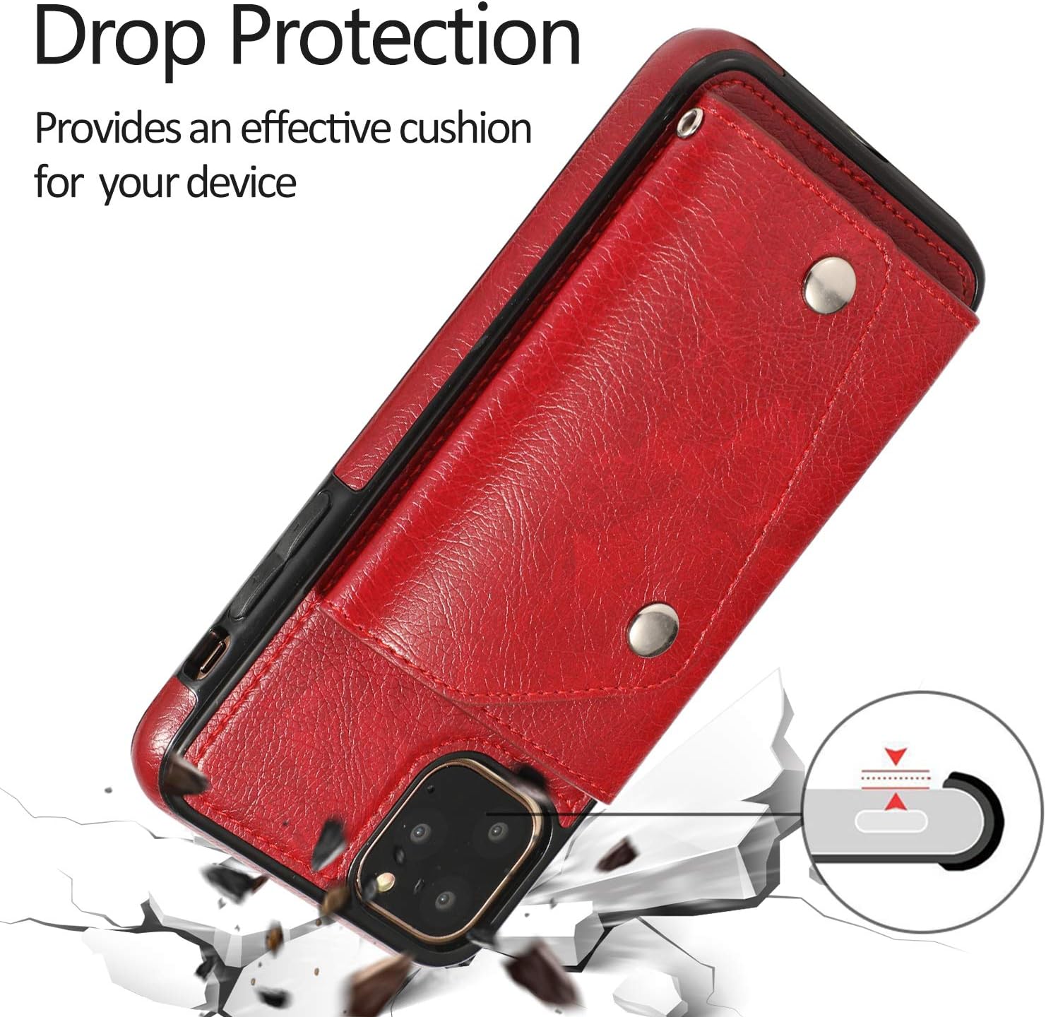 LUVI Funda con tarjetero para iPhone 11 Pro con correa para el cuello, cadena cruzada, correa de muñeca, funda protectora con ranura para tarjeta de