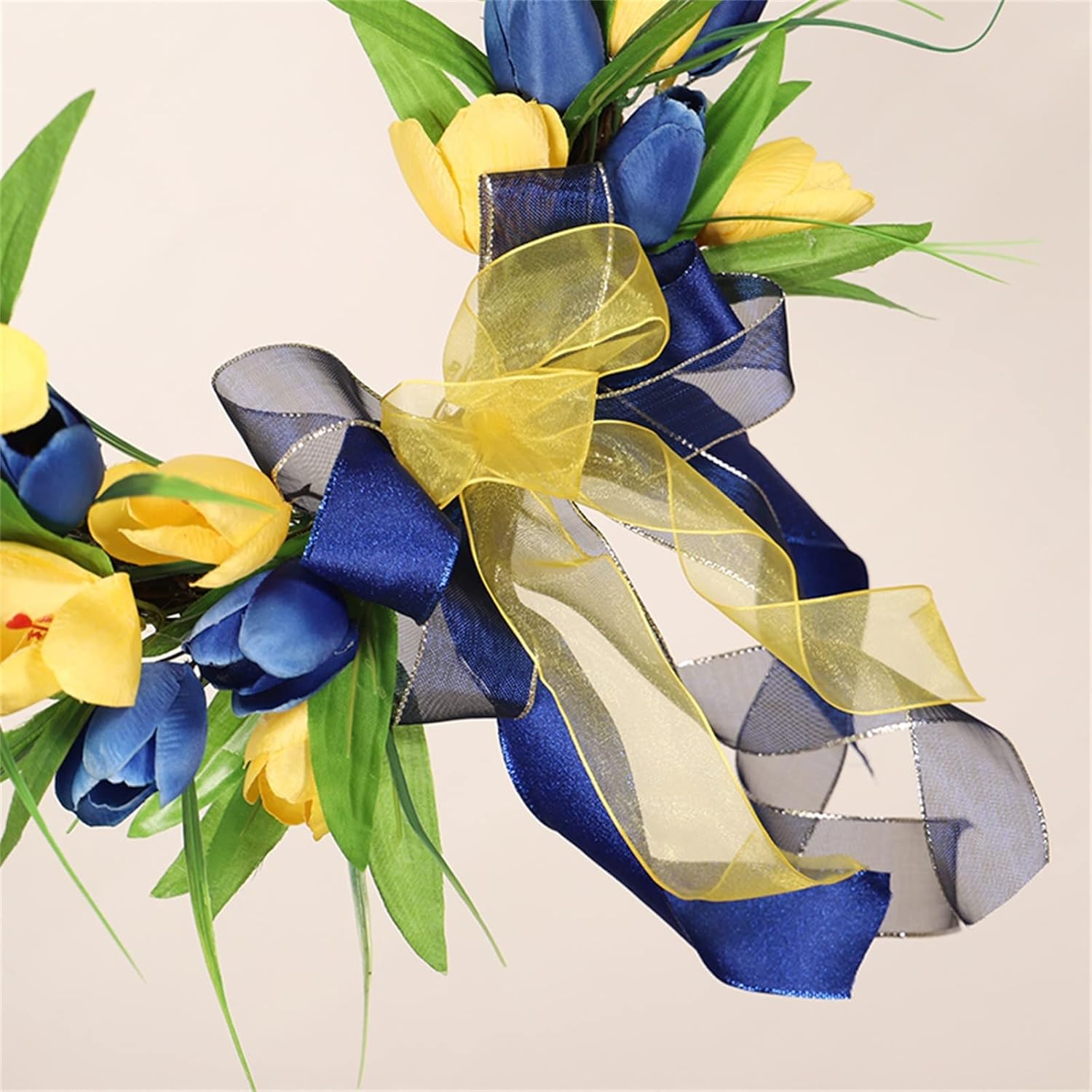 Corona de puerta delantera, corona amarilla y azul, corona de granja para puerta delantera, hogar, pared, boda, mesa, decoración de verano, coronas