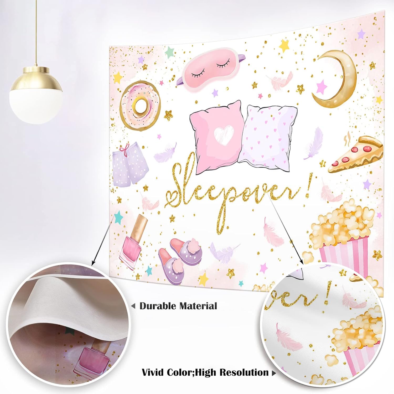 Mocsicka Fondo de fiesta de pijamas para niñas, decoración de pijama, almohada de lucha contra fotografía, spa, maquillaje, suministros de pancarta