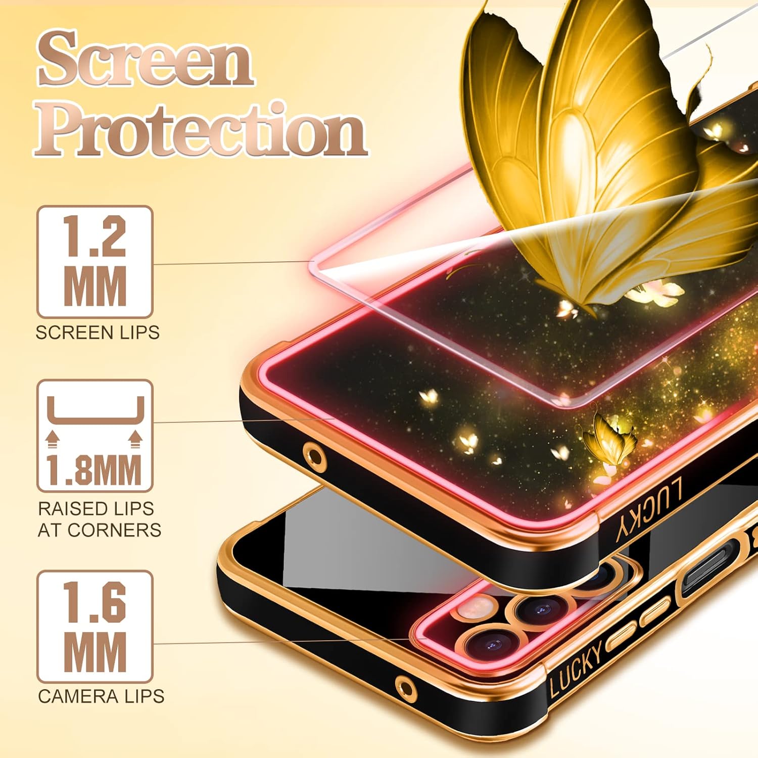 Coralogo Funda para teléfono Samsung Galaxy A14 5G con diseño de mariposas para mujeres y niñas, diseño de mariposas chapado en negro y dorado con