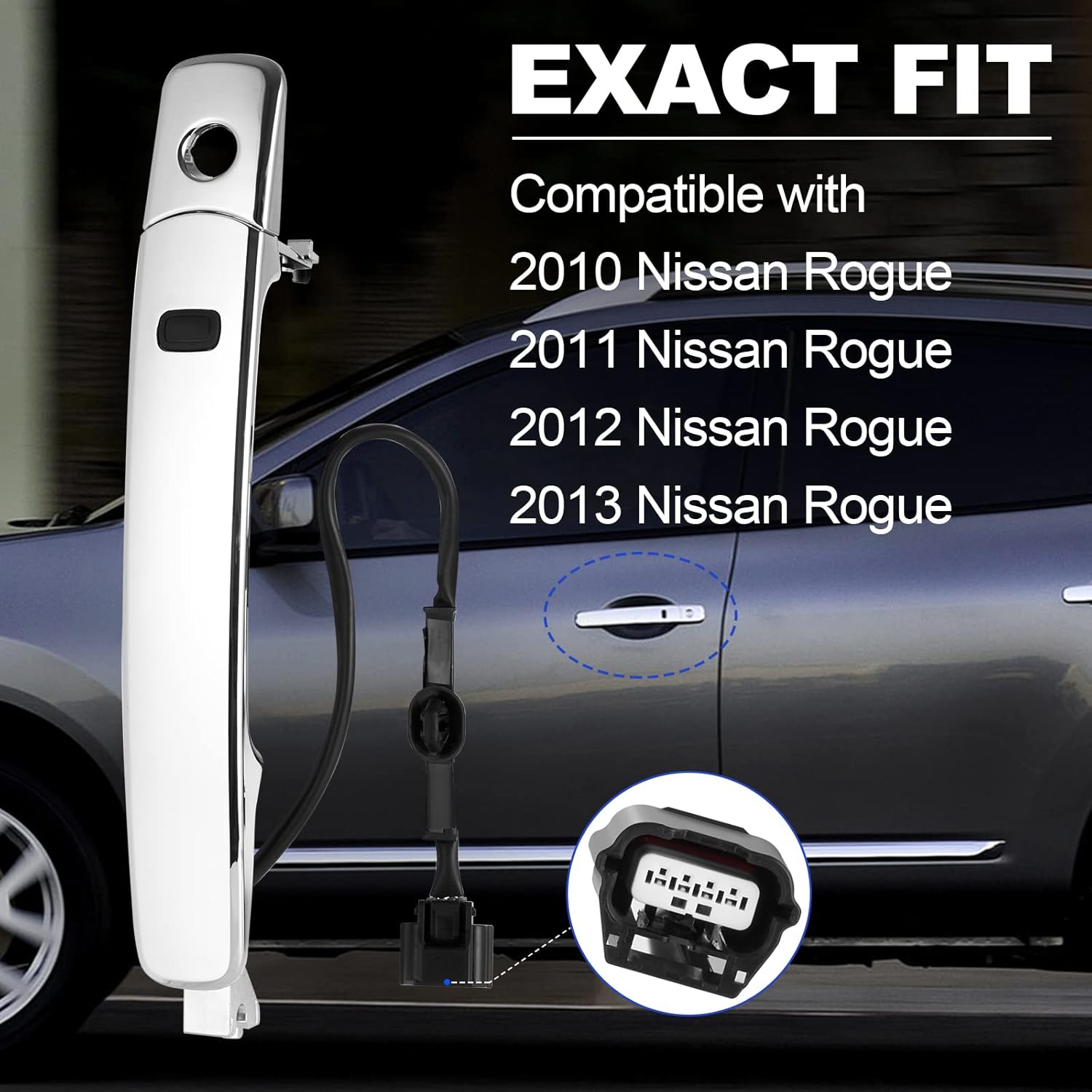 TEMSONE 80640-CZ31B Manija de puerta cromada delantera izquierda para el conductor, exterior compatible con Nissan Rogue 2010-2013 con entrada