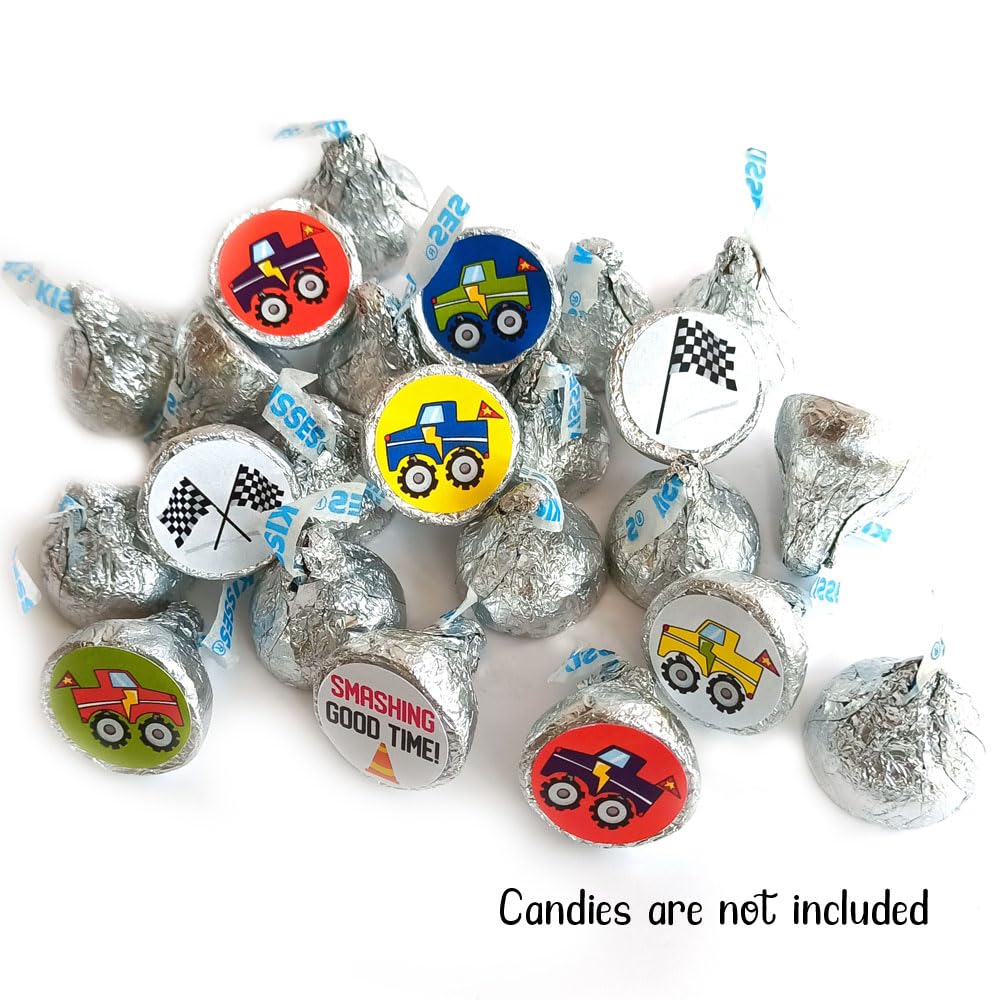 Monster Truck Labels for Hershey Kisses Chocolates by Adore By Nat – Birthday Party Candy Stickers – Set of 240