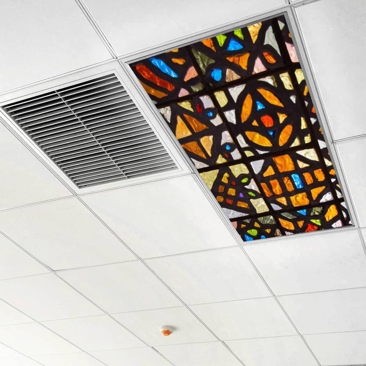 Paquete de 4 cubiertas de luz fluorescente para luz de techo, vidrieras de cristal multicolor para aula, oficina, hogar, 4 x 2 pies, cubierta