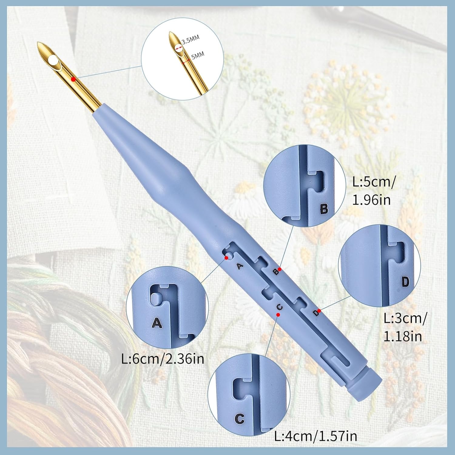 30 kits de bordado de aguja perforadora, juego de agujas de punzón de madera ajustables para bordar adultos
