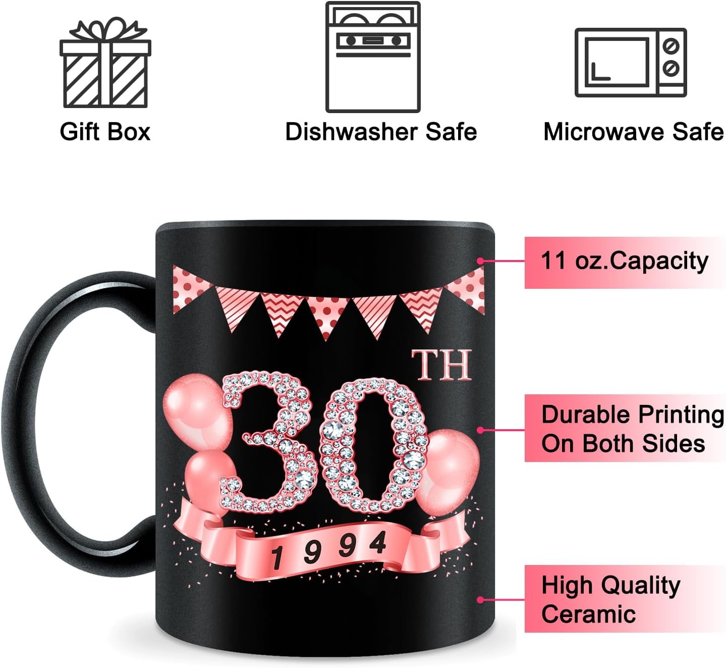 MiCa – Regalos de cumpleaños para mujeres, taza de 30 cumpleaños con información de la antigüedad de 1994, regalos de 30 cumpleaños, decoraciones de
