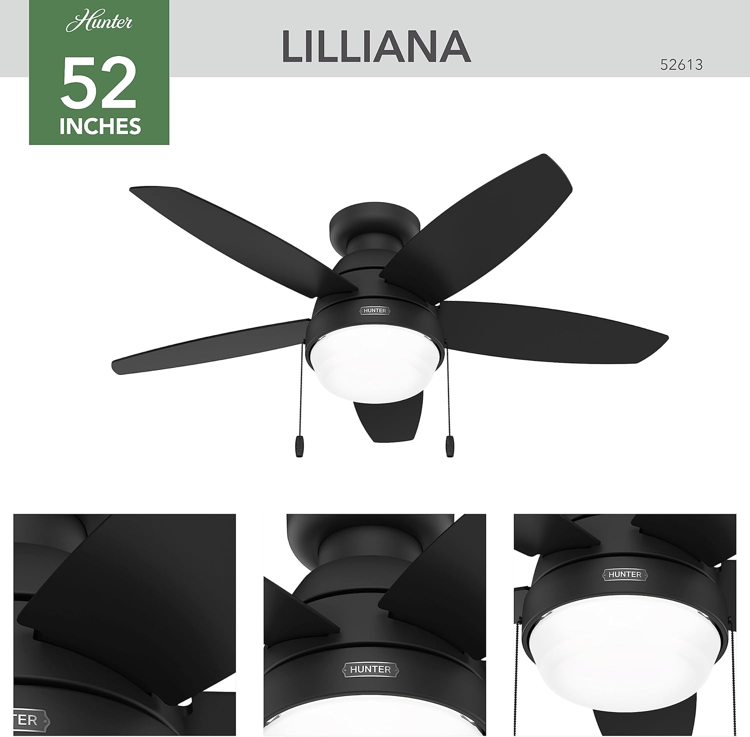 Hunter Fan Company 52613 Lilliana Ventilador de techo, 044, negro mate