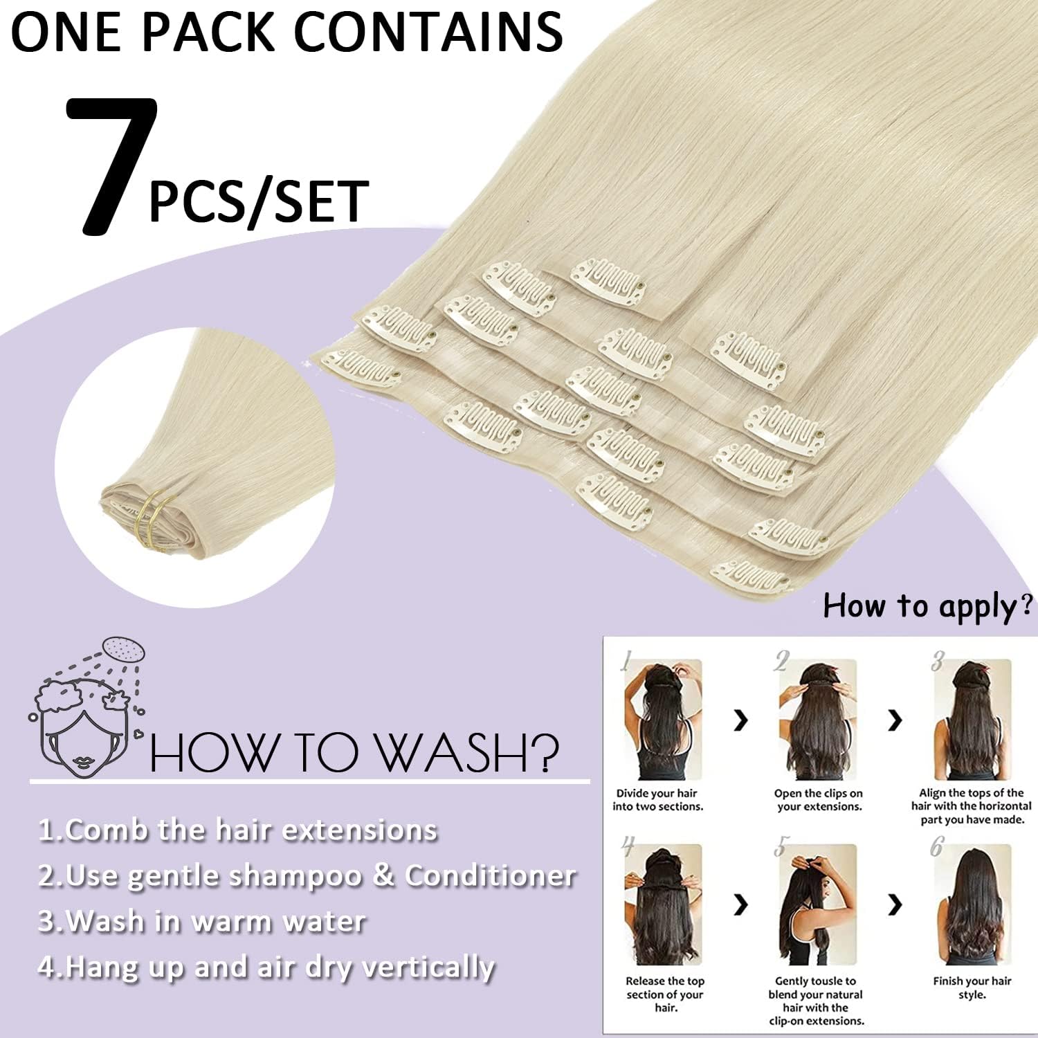 Anrosa Extensiones de cabello humano real con clip, sin costuras, 14 pulgadas, extensiones de cabello natural con clip, extensiones de cabello