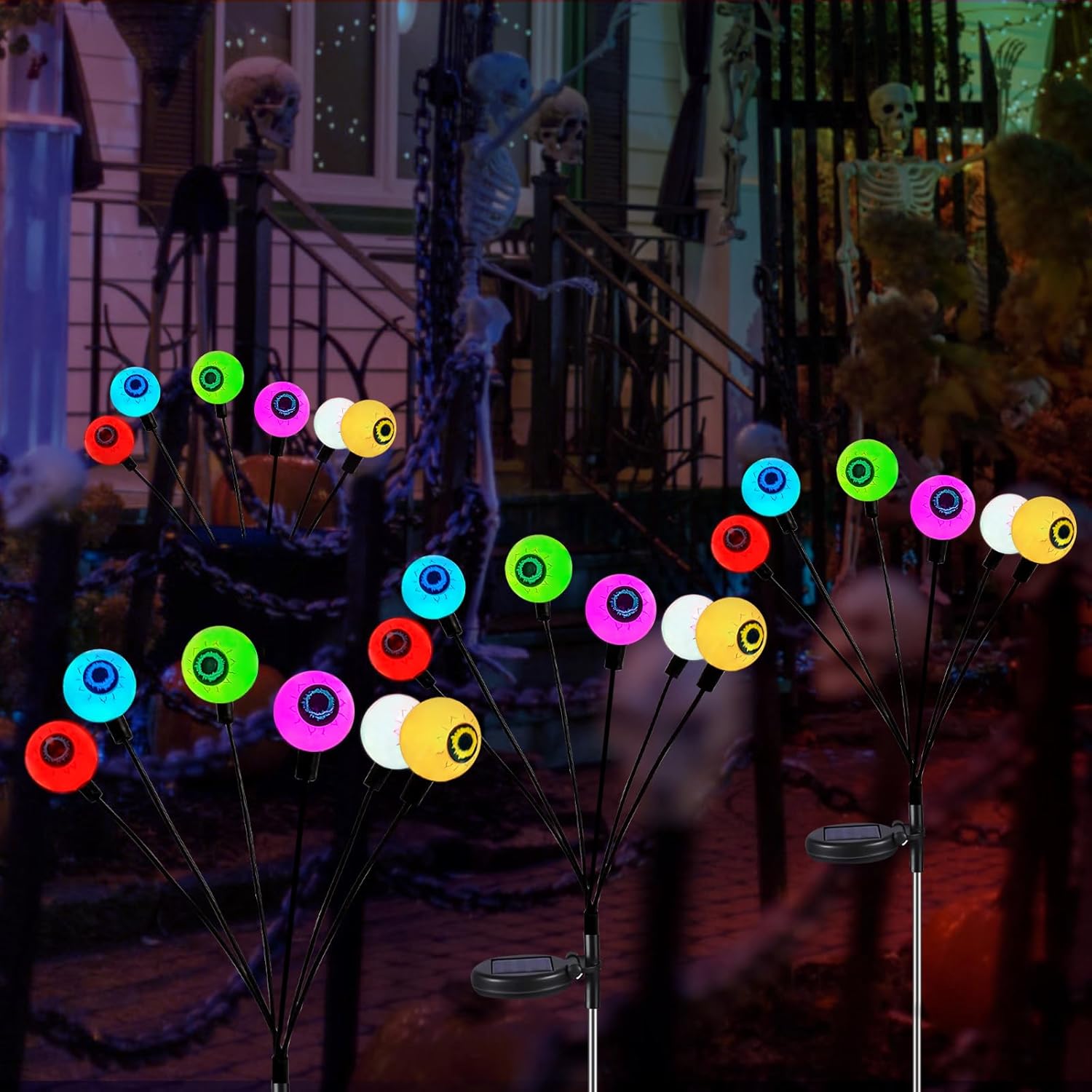 Neporal 4 piezas de globos oculares solares de Halloween al aire libre, globo ocular de Halloween escalofriante, decoración al aire libre, IP65
