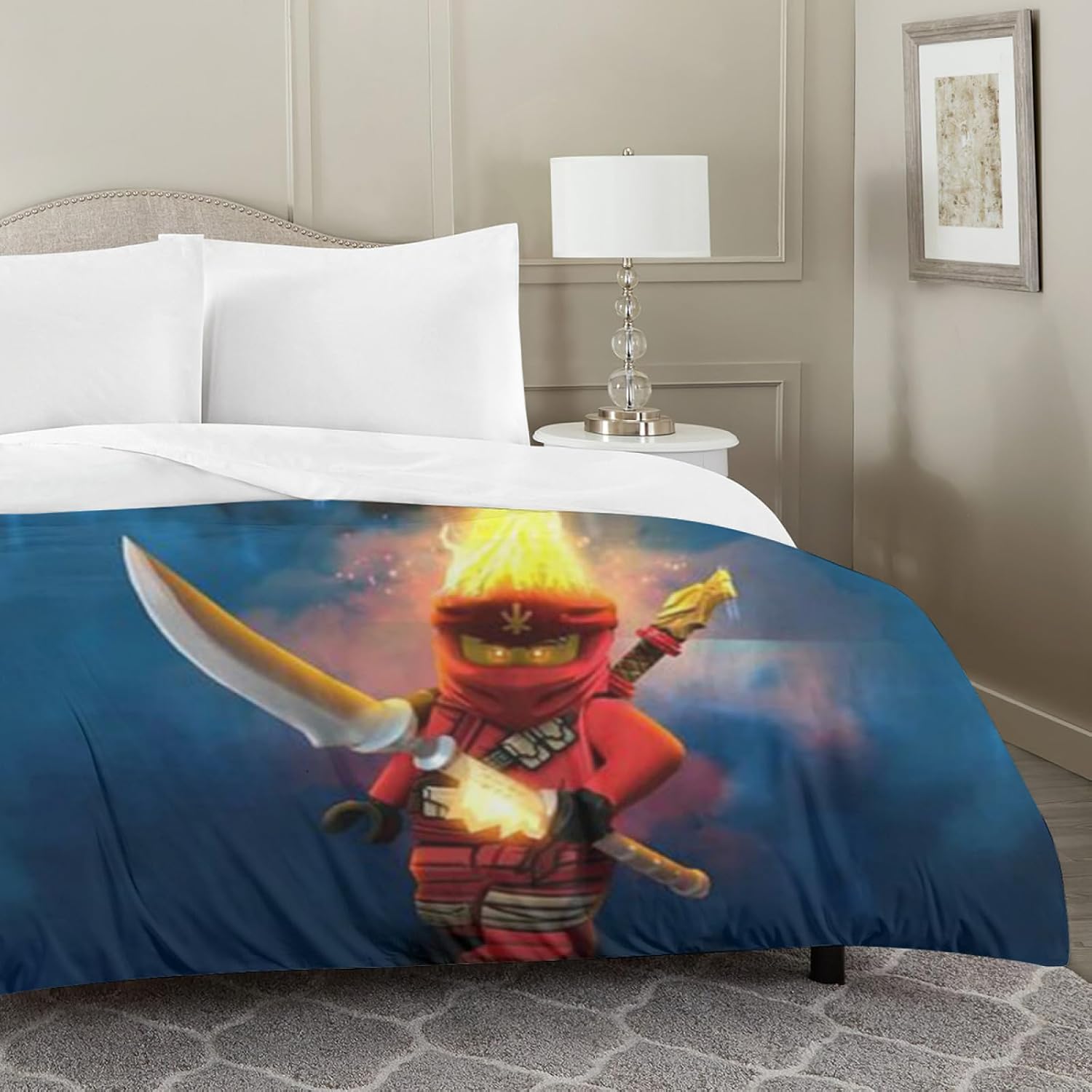 Juego de ropa de cama para niños, juego de cama con estampado de ninja, funda de edredón de dibujos animados de anime, funda de edredón matrimonial,