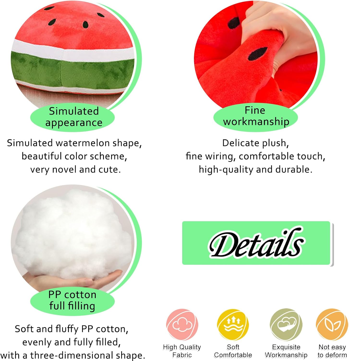 zhidiloveyou Almohada de felpa de sandía, lindo juguete de frutas rellenas, almohada de abrazo, regalos para niños de 11.8 pulgadas