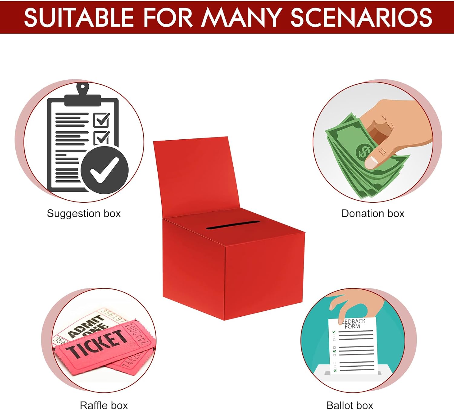 30 cajas para rifas, urnas de donación para recaudación de fondos, caja de cartón de 6.5 x 4.5 x 4.5 pulgadas con ranura para boletos y cabecera