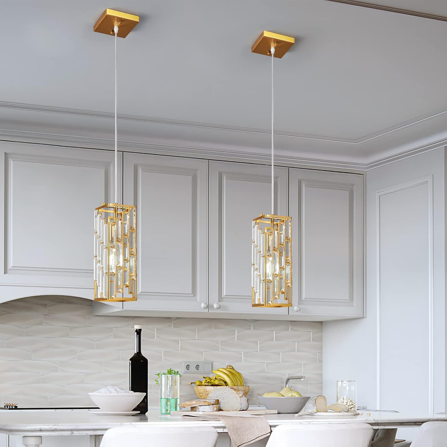 Iluminación colgante dorada moderna, mini candelabros de cristal, lámpara colgante ajustable para cocina, isla, comedor, dormitorio (paquete de 1)