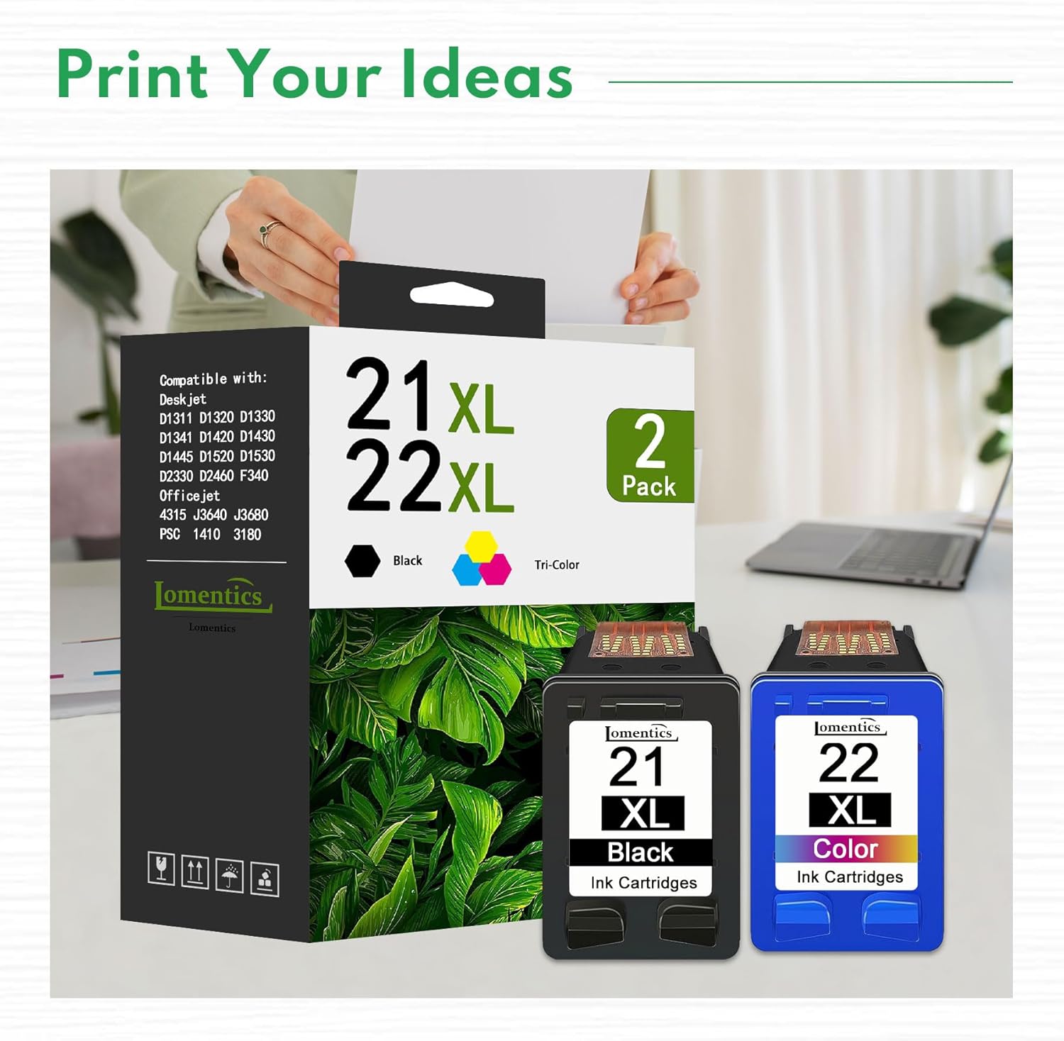 LOMENTI – 21 22 cartuchos de tinta negro y color (paquete de 2, negrocolor) cartuchos de tinta compatibles 21XL 22XL de repuesto para HP Deskjet