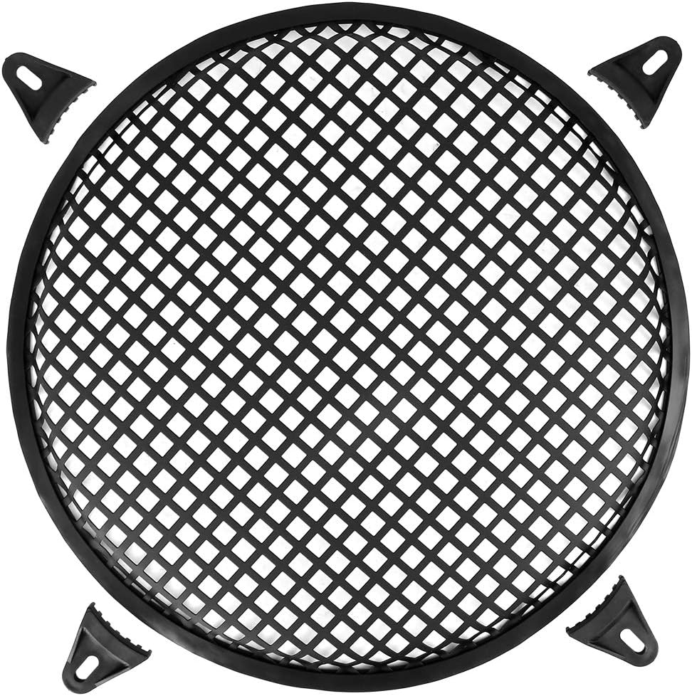 X AUTOHAUX Cubierta de altavoz de audio de coche negro de 12 pulgadas de malla metálica Subwoofer Grill Horn Guard