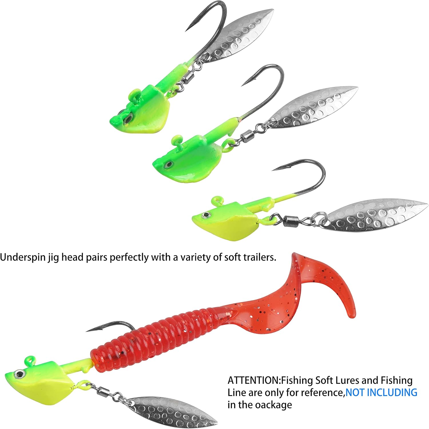 16 piezas de cabezas de calar de pesca con hoja de sauce Swimbait, gancho debajo de las plantillas giratorias para pesca de lubina, 14 onzas, 38