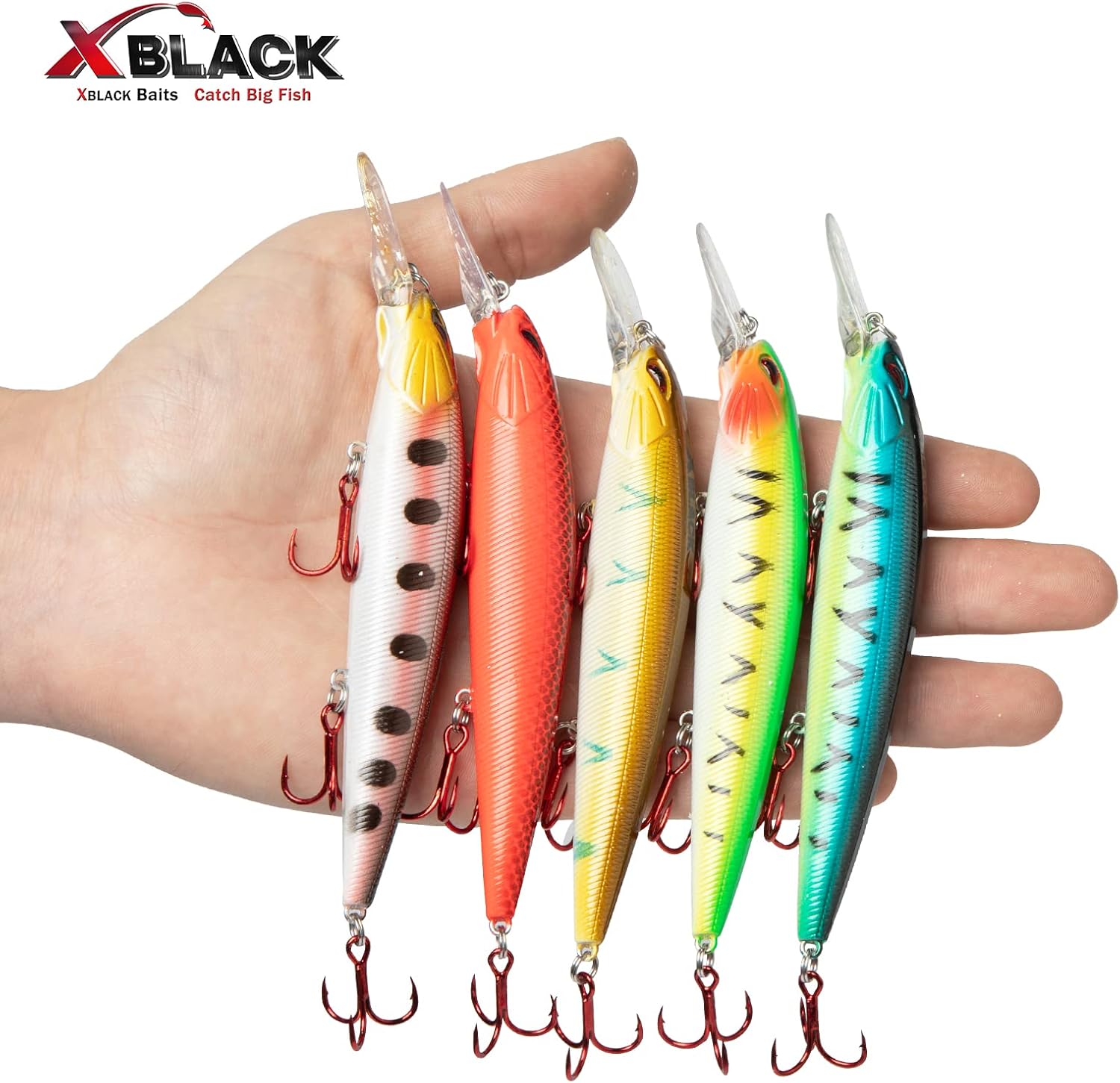 XBLACK Fishing Lures Set Minnow Crankbaits Pencil Jointed Popper VIB Lures Fishing Lures Kit 5PCS for Bass Trout in Saltwater and Freshwater, XBLACK