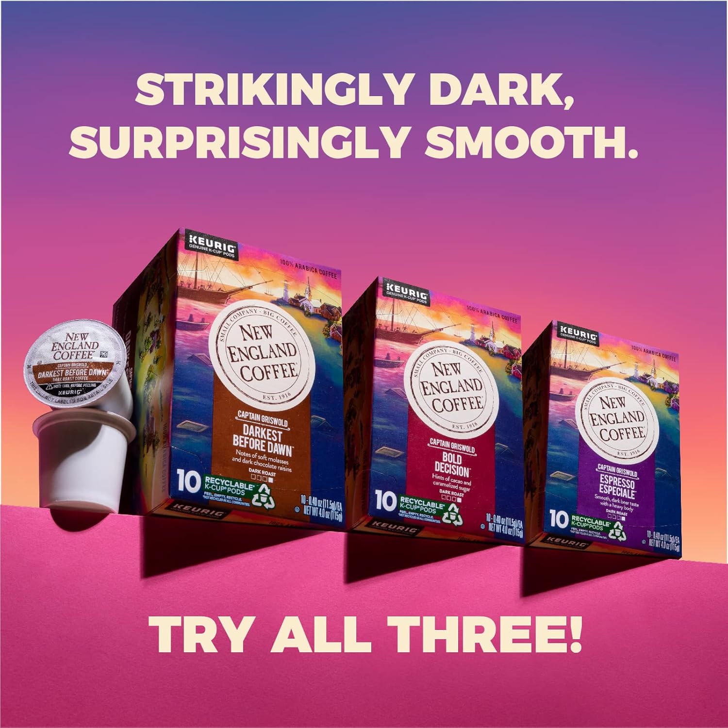 New England Coffee Bold Decision – Cápsulas individuales de tostado oscuro, caja de 10 unidades (paquete de 1)