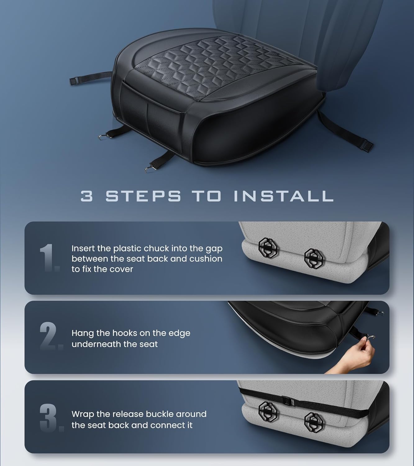 Paquete de 1 funda de asiento de automóvil de alta calidad con 2 almohadillas de esponja más gruesas para mayor comodidad, fundas de asiento