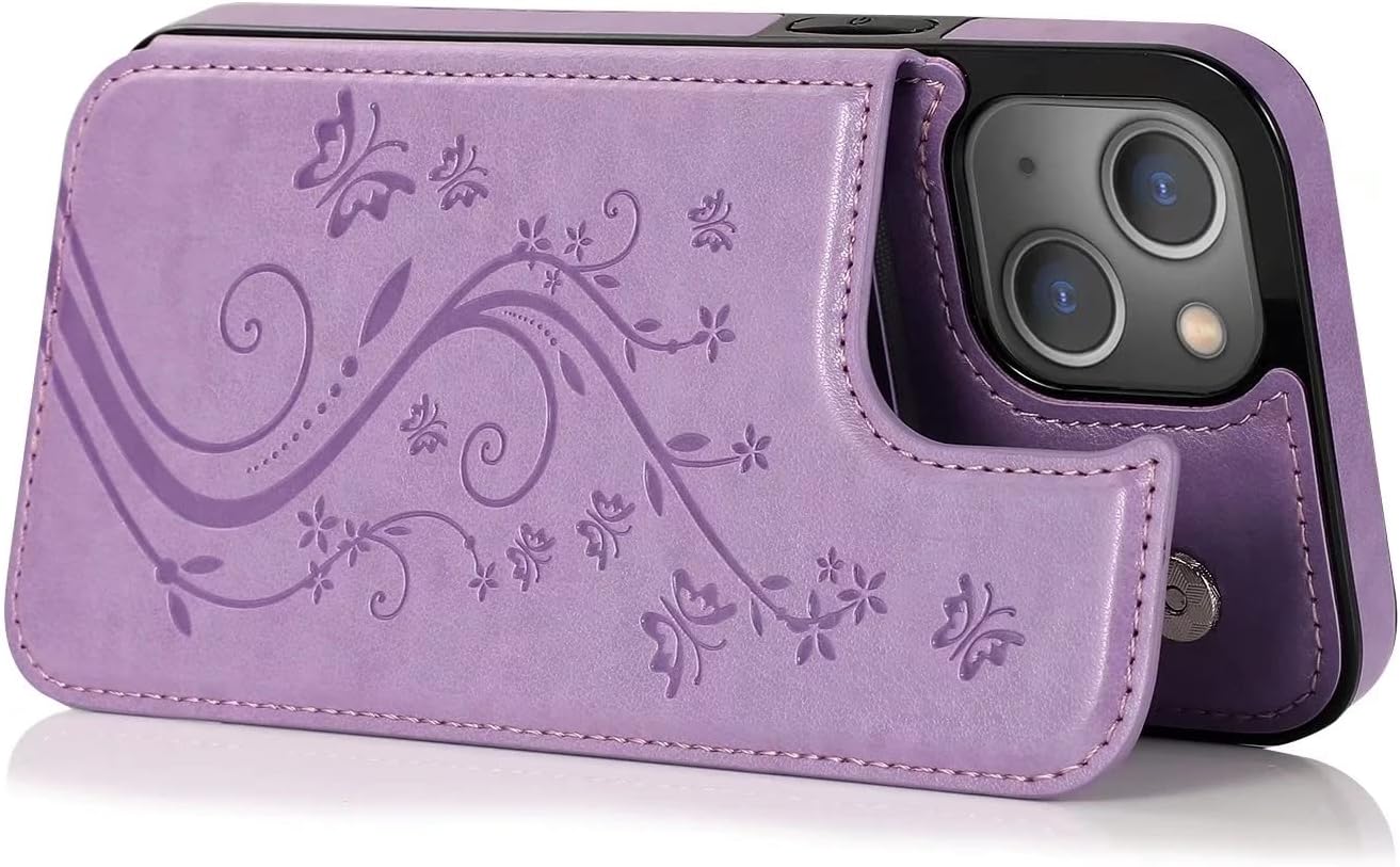 Funda compatible con iPhone 15 Plus de 6.7 pulgadas con protector de pantalla de vidrio templado y tarjetero con soporte para tarjetero, funda de