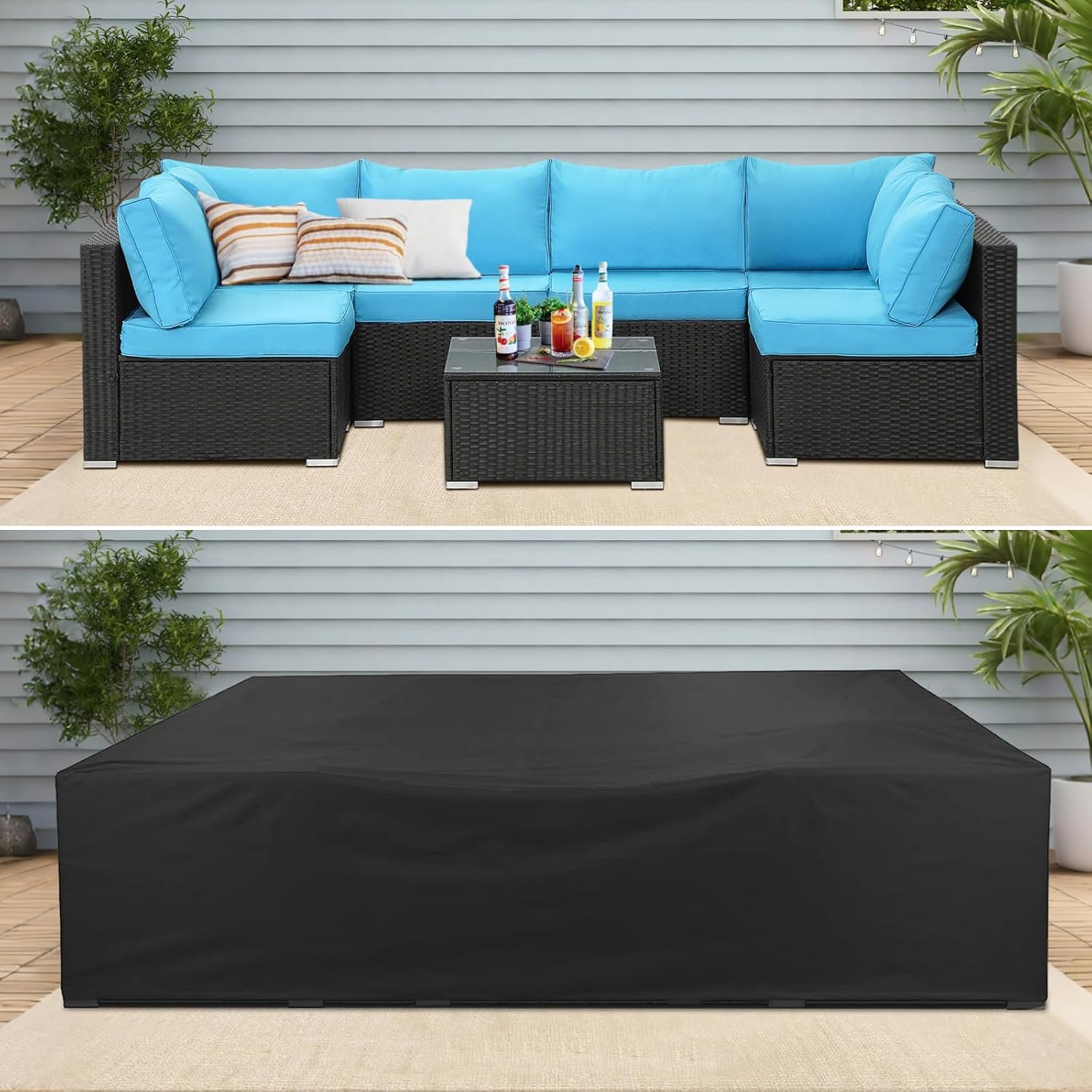 AKEfit Fundas para muebles de patio, 500D resistentes al agua para exteriores cuadradas y rectangulares para mesa de patio y fundas de silla, color