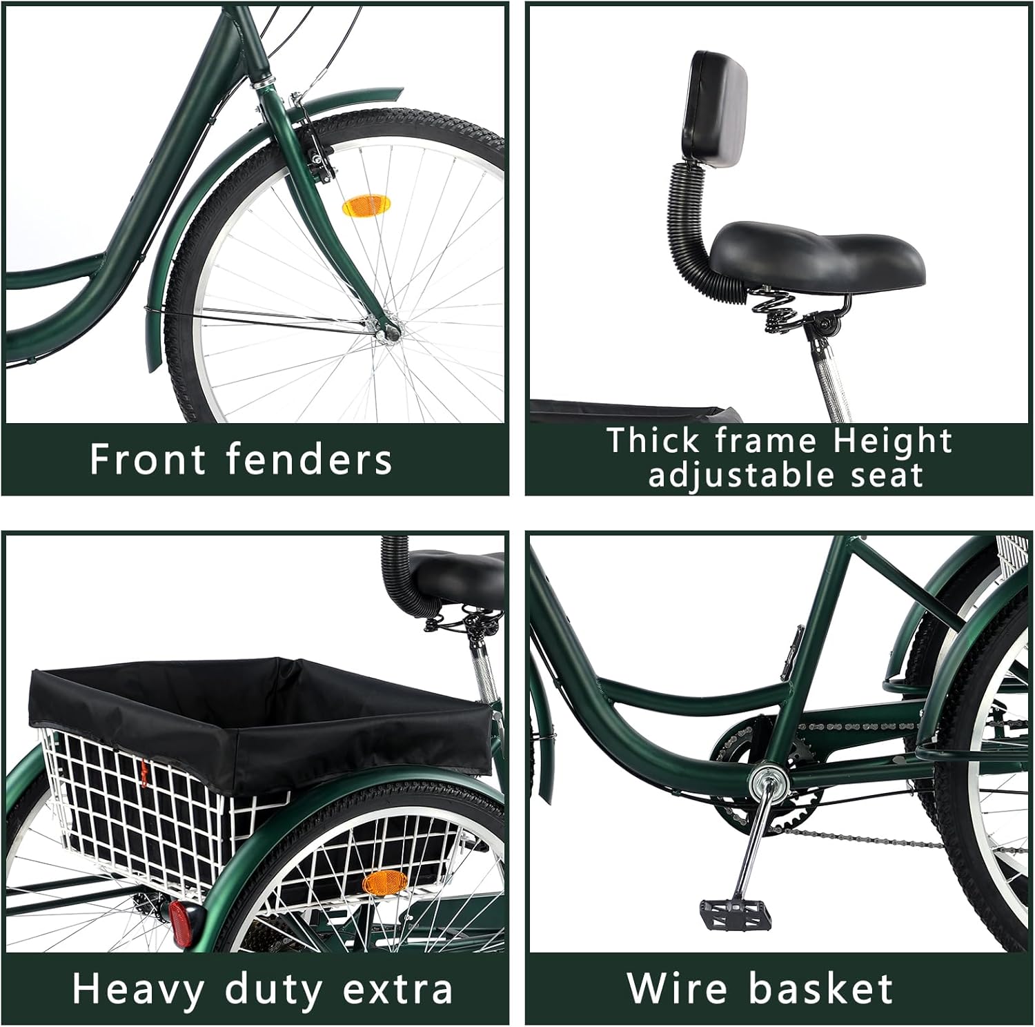 26 inch Adult Tricycle, 7 Speed 3 Wheel Bike for Women Men Seniors, Cruise Trike Bike with Shopping Basket & Lock, Adjustable Seat, Multiple Colors