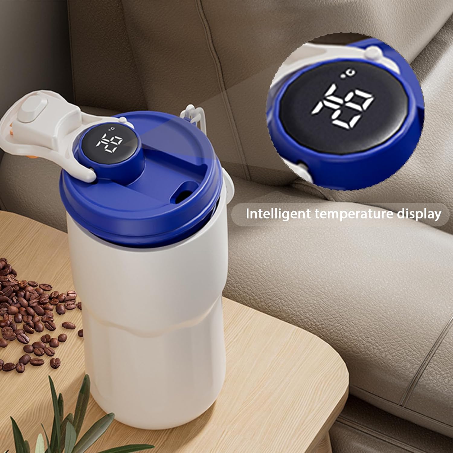 Taza de café de viaje de acero inoxidable aislada, pantalla inteligente de temperatura, tapa a prueba de fugas, mantiene las bebidas calientes o
