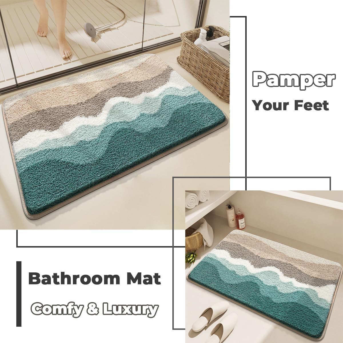 Loismood Tapete de baño súper absorbente de microfibra esponjosa, antideslizante y lavable a máquina, tapete de baño para baño, dormitorio y sala de