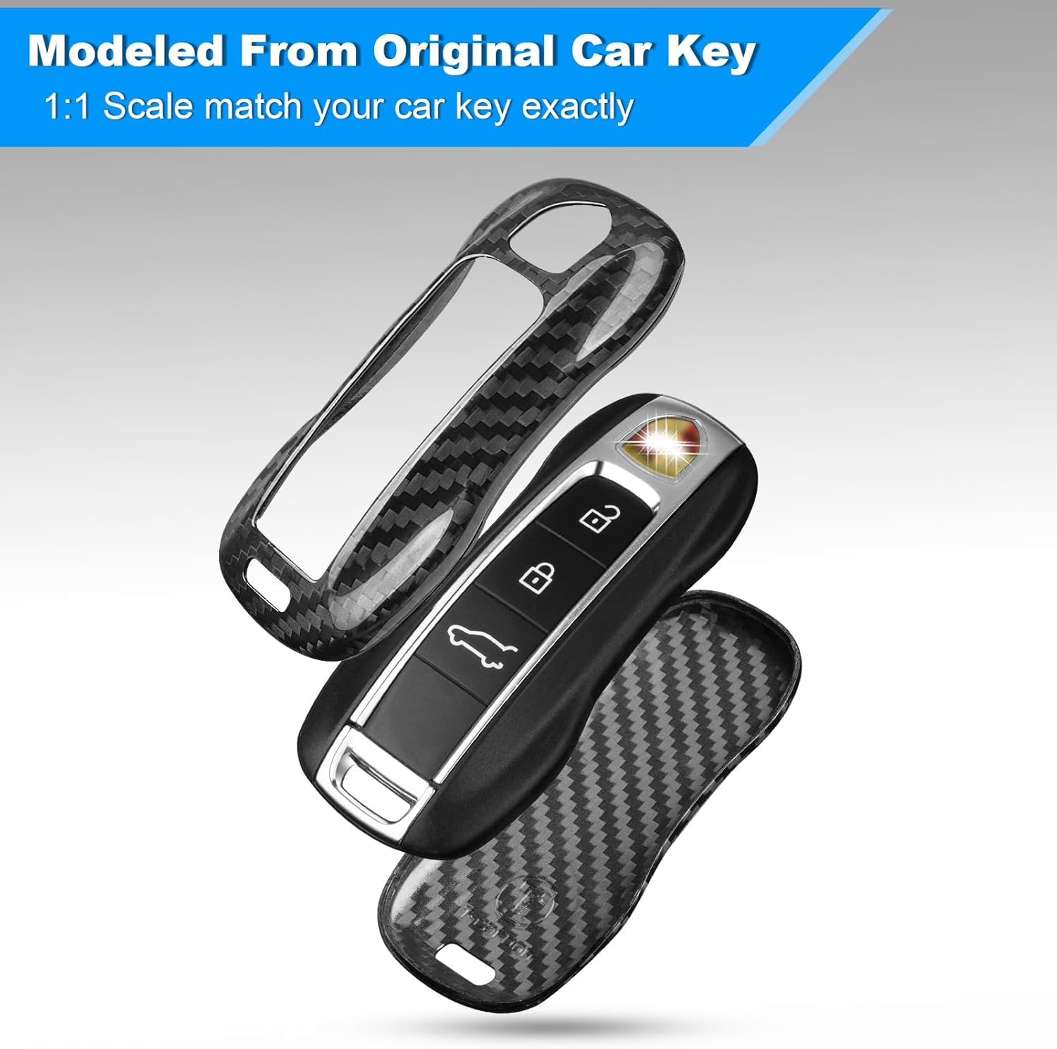 T-carbon Funda para llavero de fibra de vidrio real con llavero Porsche para Porsche 911 Carrera Panamera Taycan Cayenne 918-2024, funda protectora