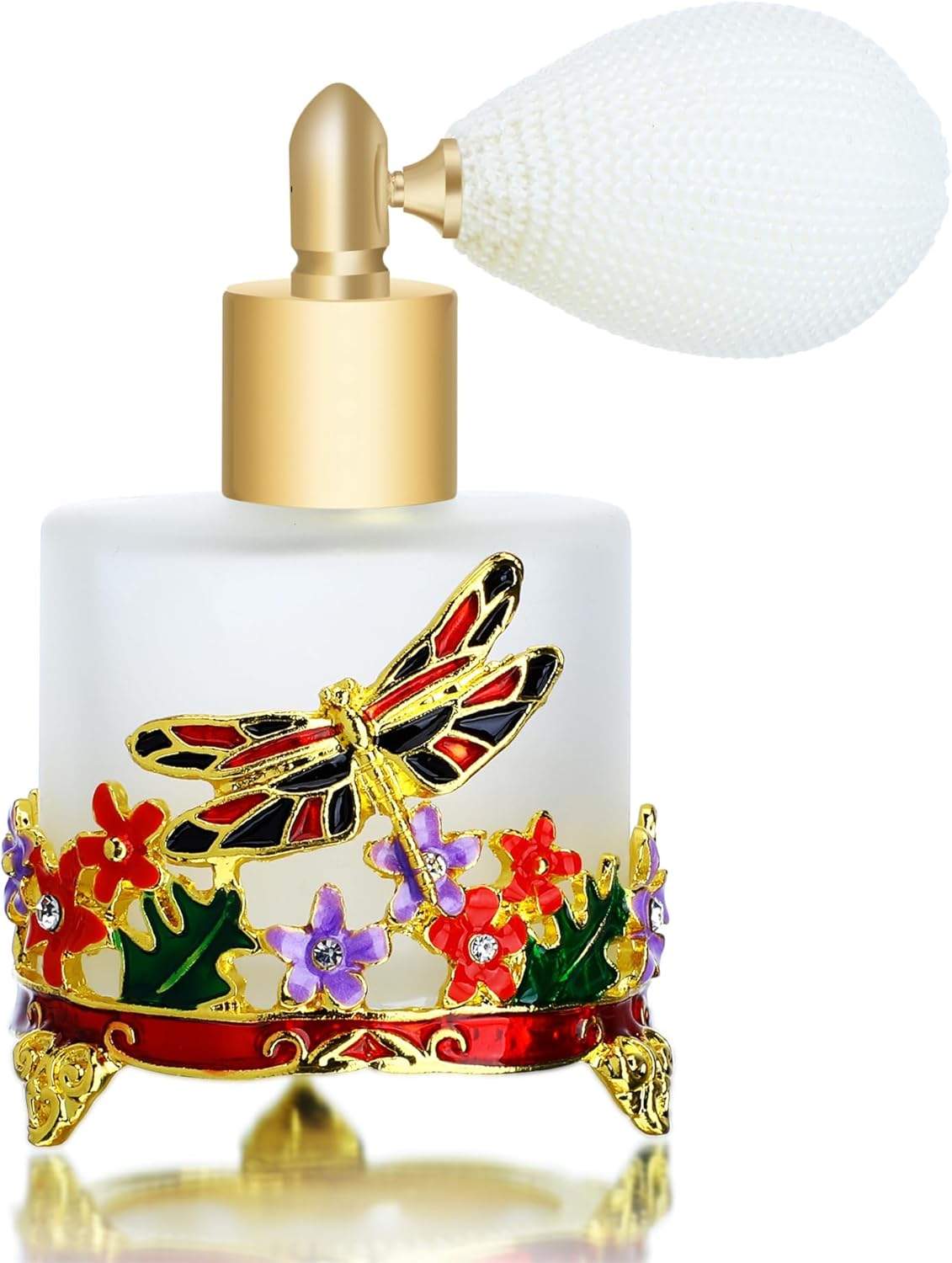 YU FENG Botella de perfume vintage de libélula, botella de perfume redonda recargable de 0.5 fl oz, atomizadores, botellas de vidrio esmerilado,