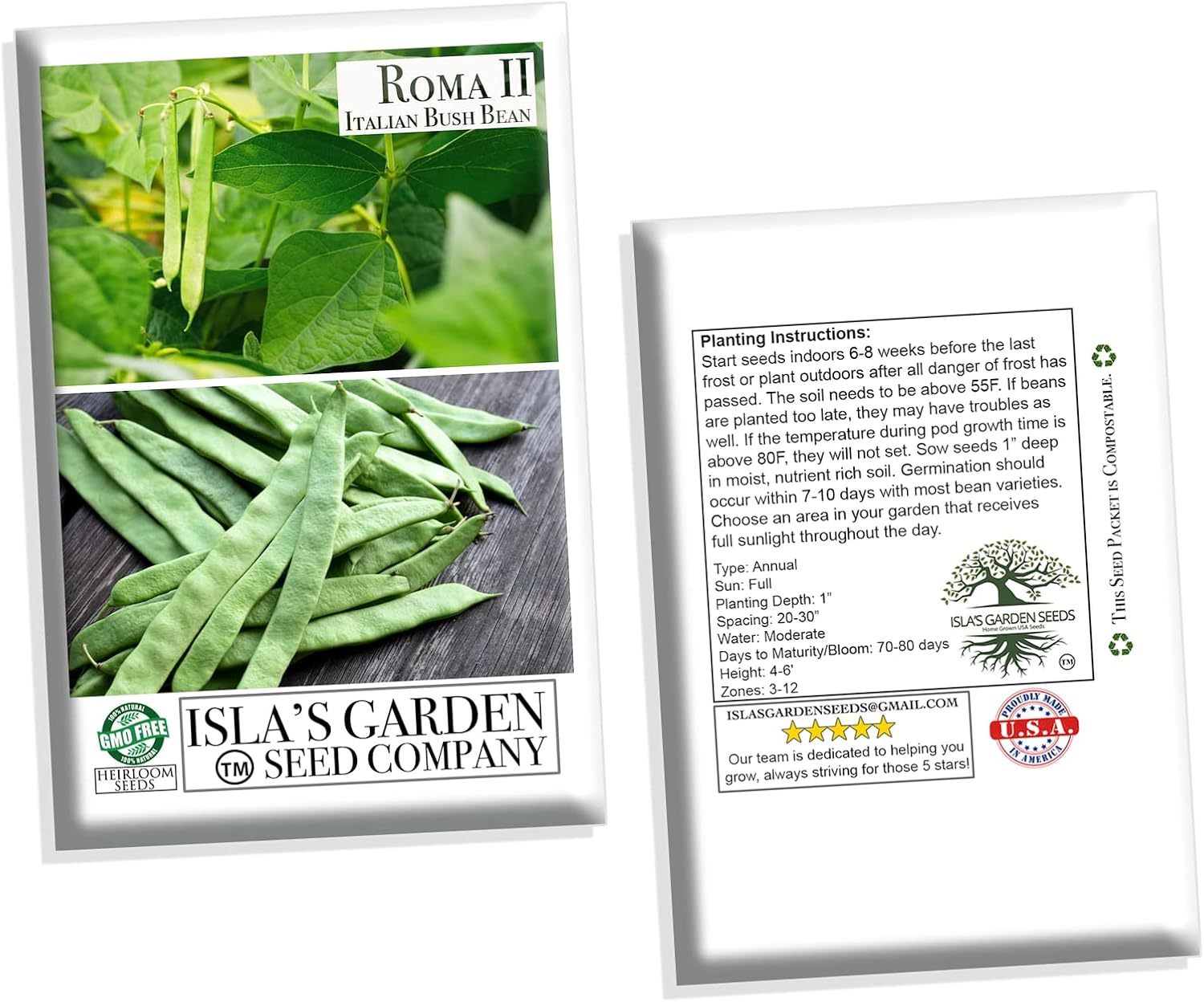 Semillas de frijol italiano Roma II para plantar, más de 30 semillas de reliquia por paquete, semillas de jardín de Isla (semillas de jardín de