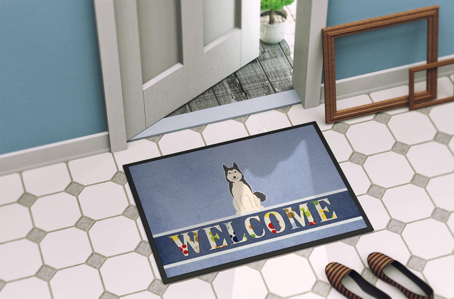 Caroline’s Treasures BB5606MAT – Felpudo de bienvenida de Siberia Occidental Laika Spitz de 18 x 27 pulgadas, tapete para puerta delantera, para