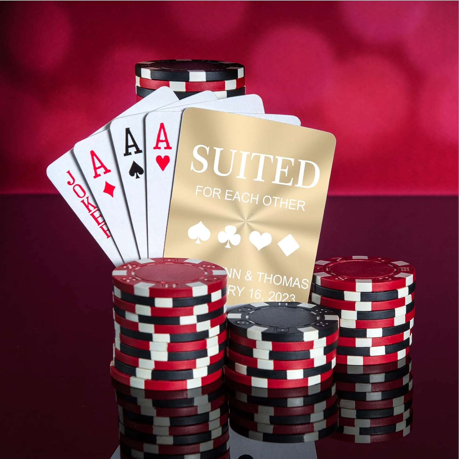 Cartas de póquer metálicas de boda, cartas de póquer personalizadas divertidas con nombre, baraja personalizada de cartas de juego temáticas,