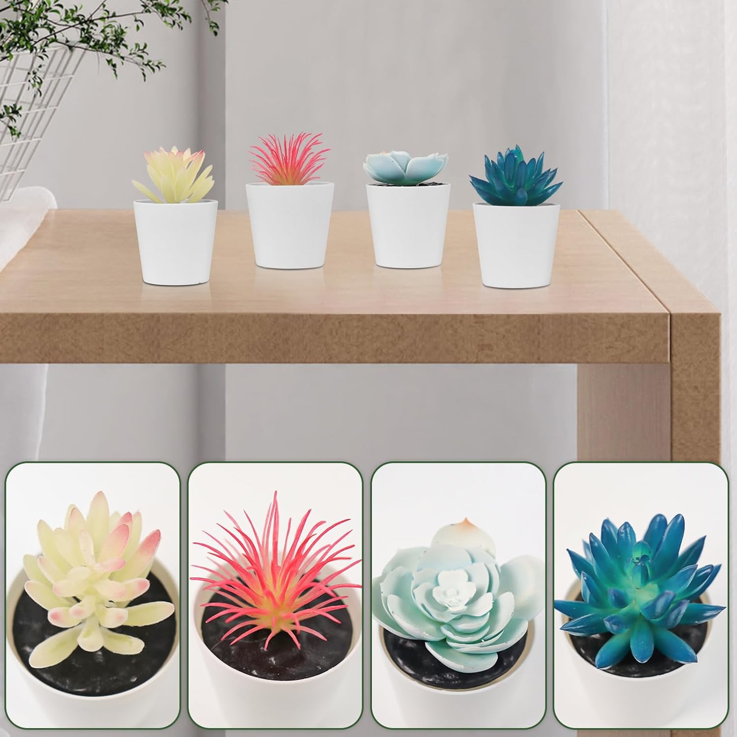 Uguisu Flores coloridas en maceta falsas, suculentas artificiales, suculentas falsas, pequeñas plantas falsas, coloridas plantas suculentas